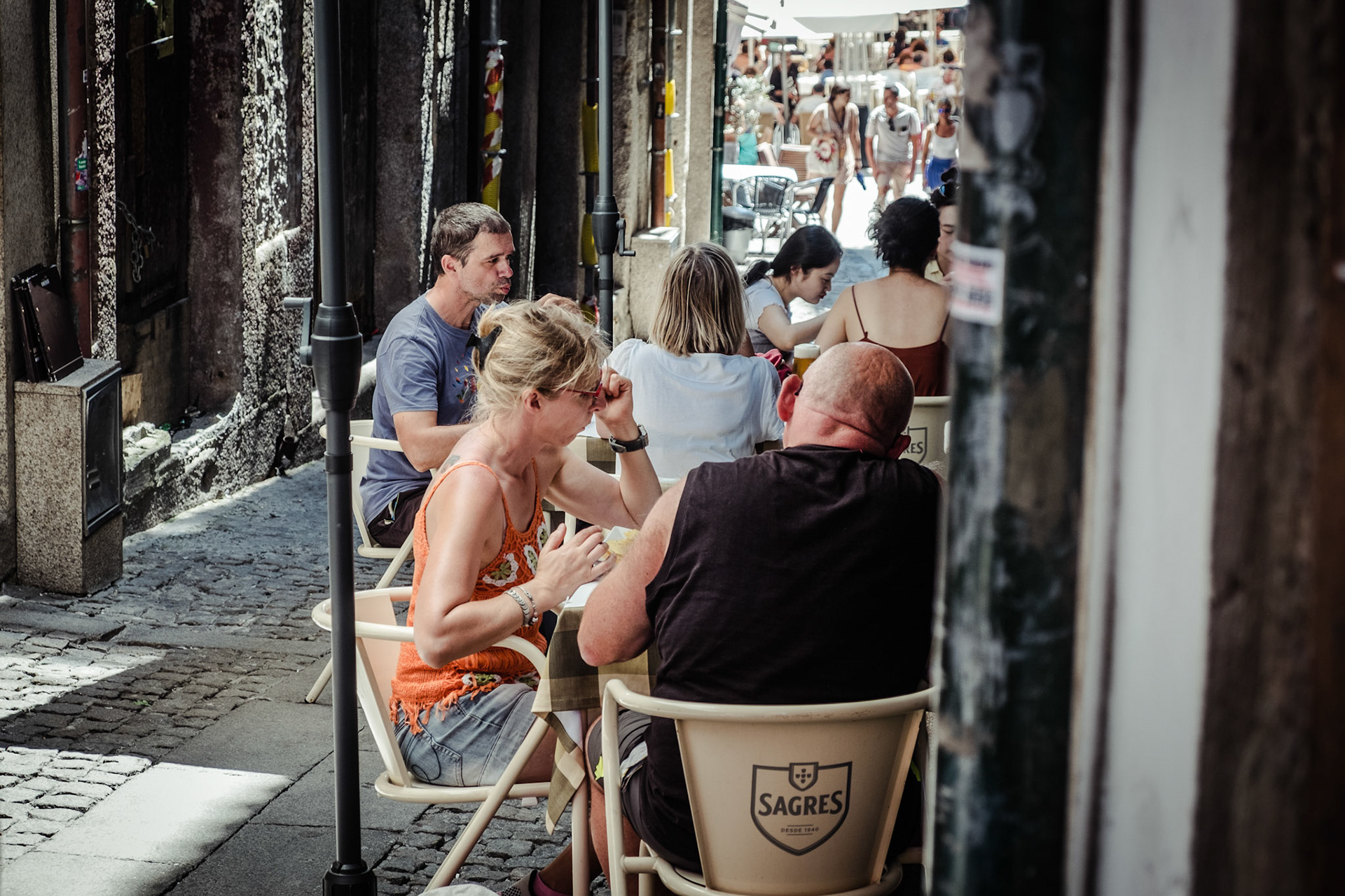 People having lunch in the restaurants of Porto, Portugal.