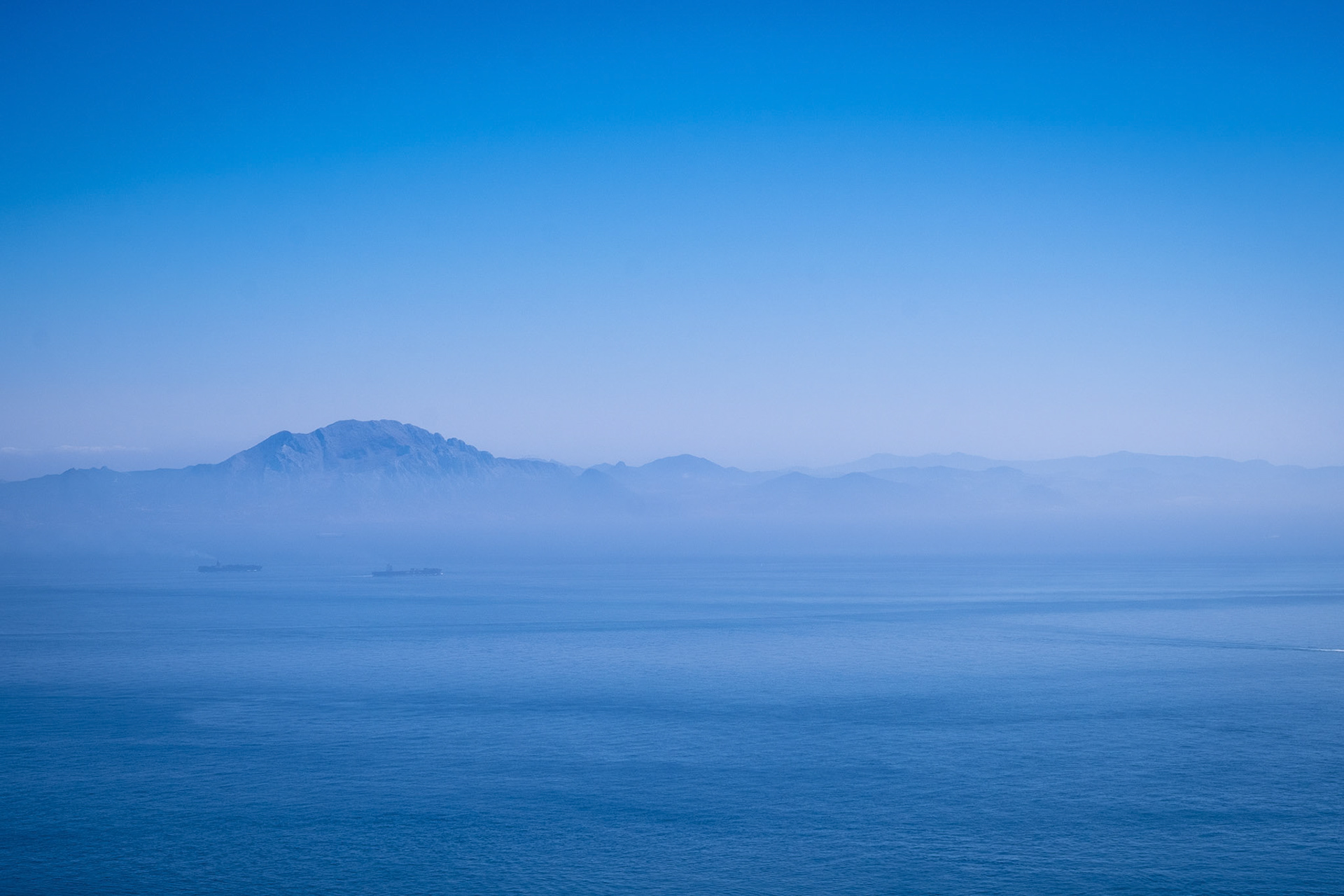 View of Africa from the rock of Gibraltar on a very sunny day