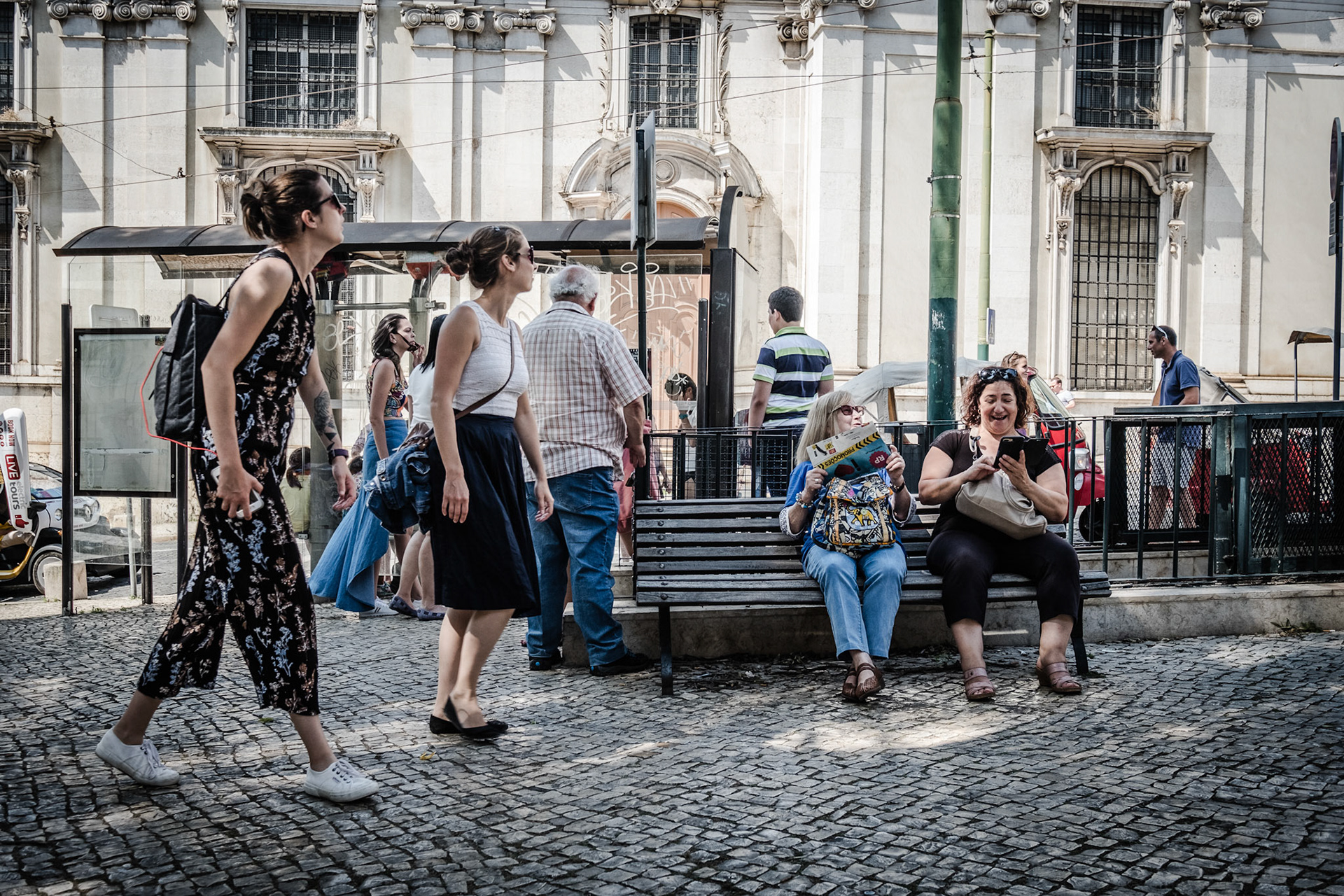 Street view with tourist  near the main cathedral in Lisbon city, Portugal