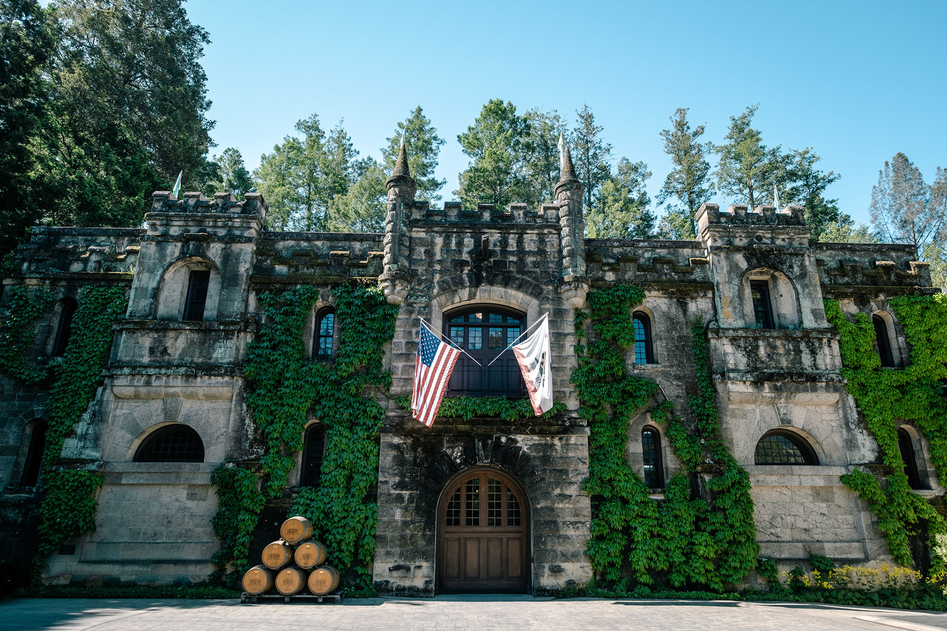 Chateau Montelena Winery. Winery founded in 1882 in a castle with landscaped gardens, offering daily tastings & weekday tours. Napa Valley, California.