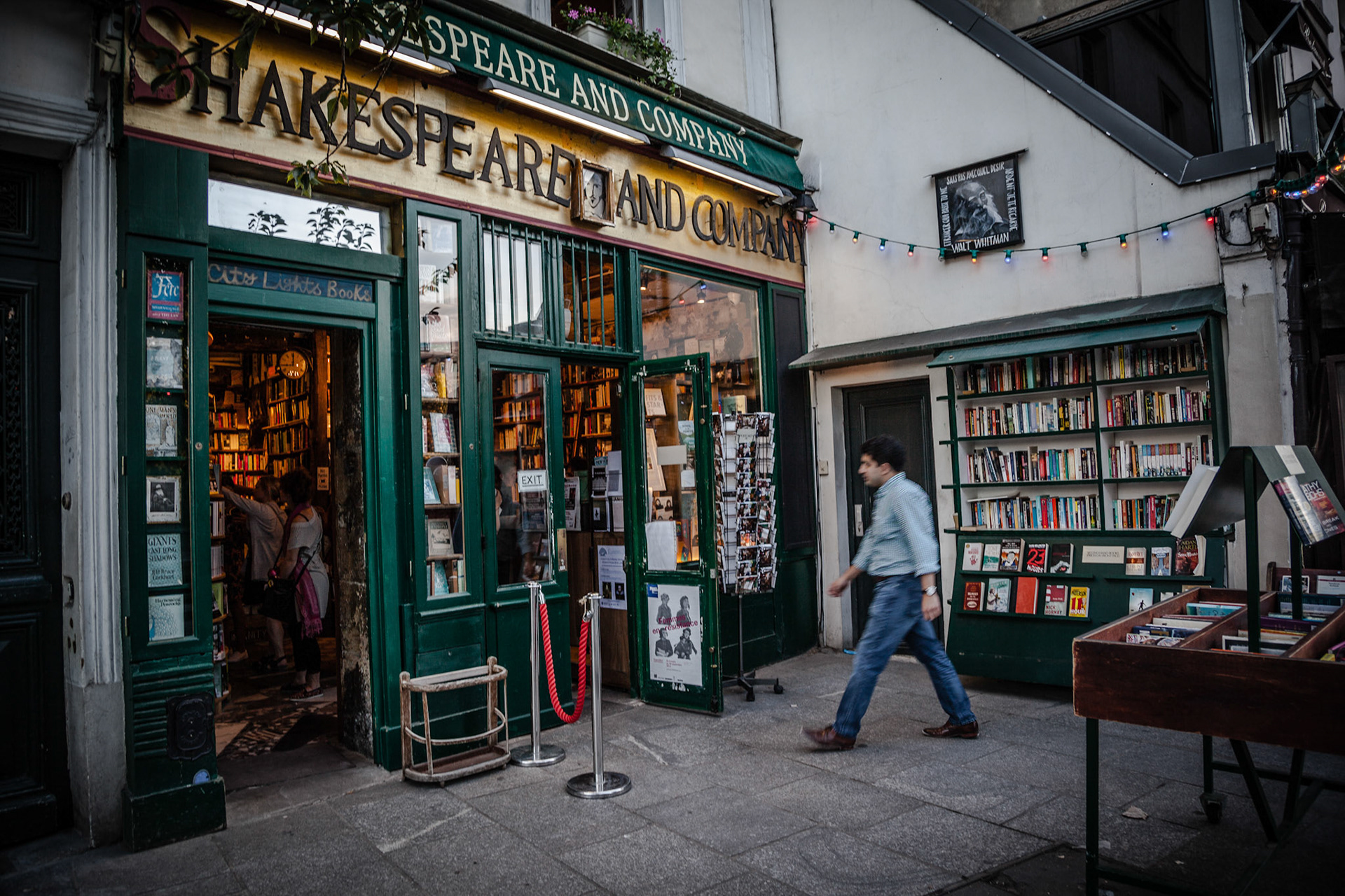 Famous Shakespeare and Company bookstore (specializing in English-language literature)