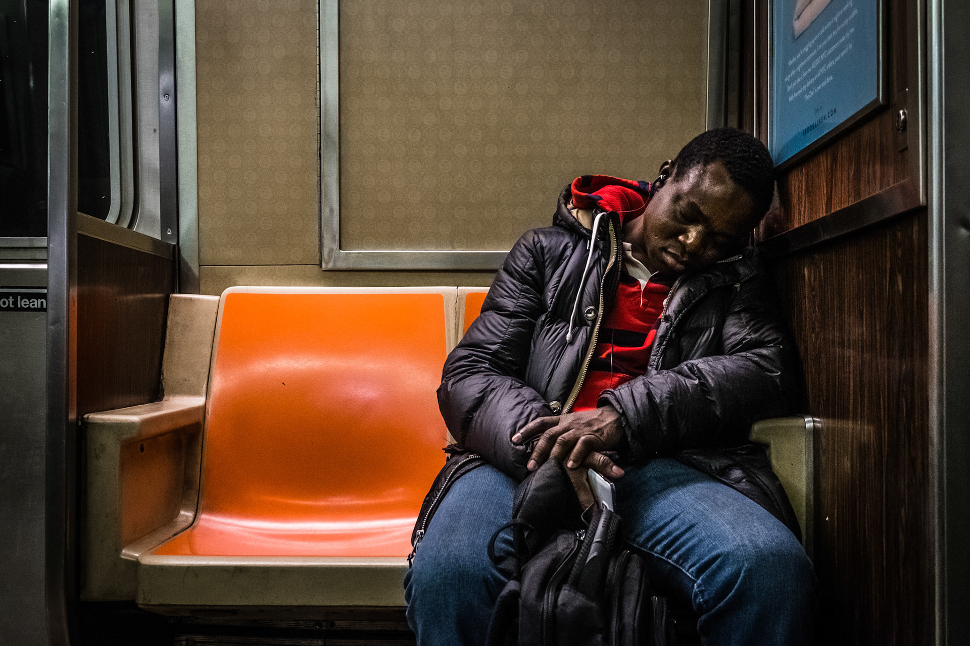 Commuters in subway wagon at New York subway system