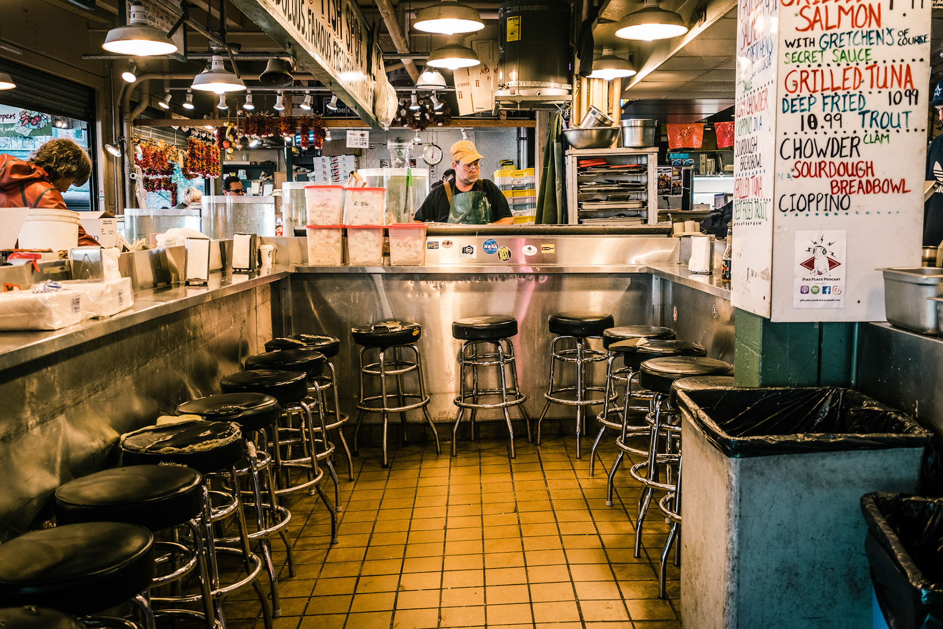 Fresh seafood at Pikes Place Fish Market, Seattle, Washington