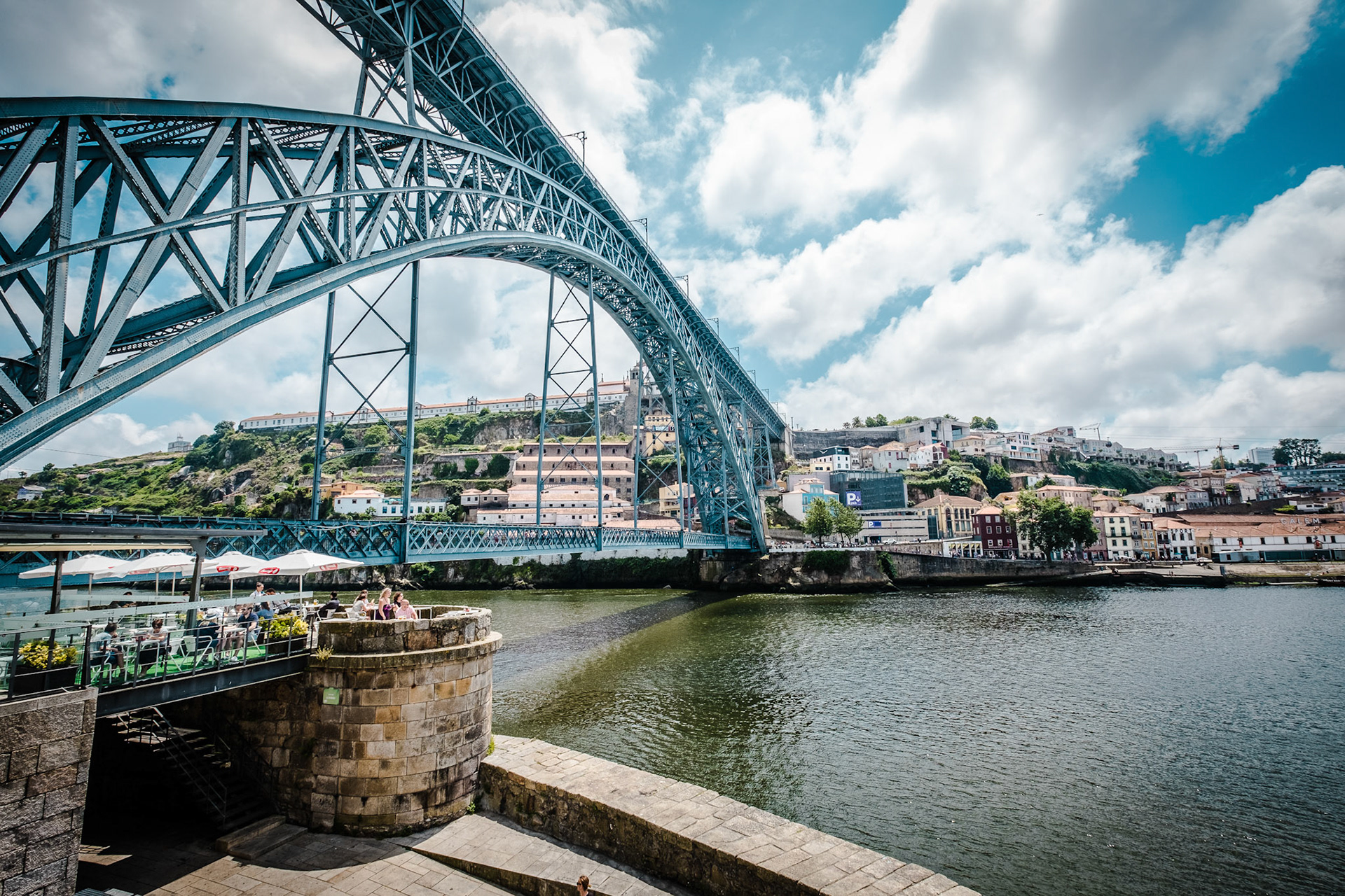 Banks of the river Duero and Dom Luis I Bridge, Porto, Portugal.