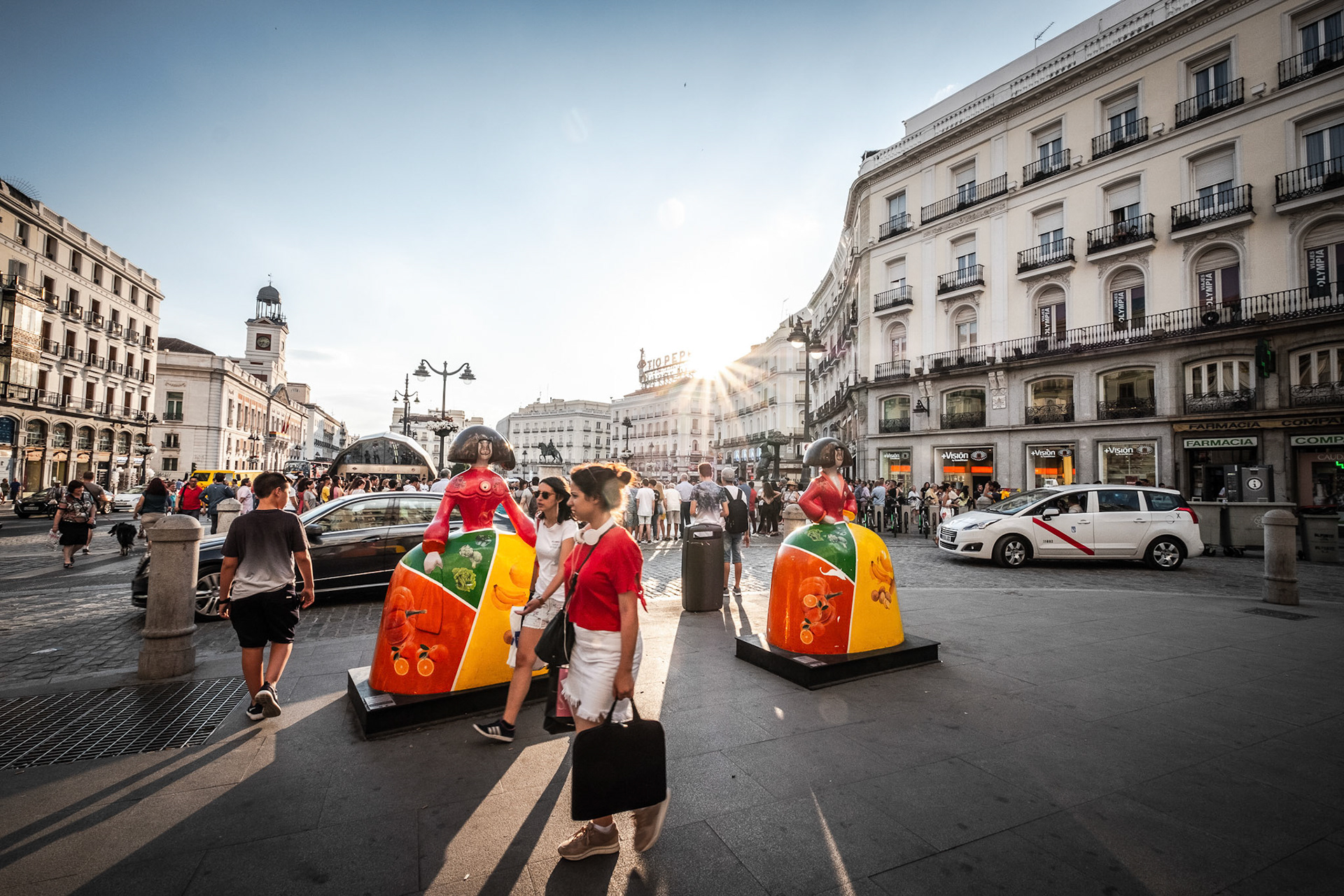 Puerta del Sol, Madrid, one of the famous landmarks of the capital and the centre (Km0) of the radial network of Spanish roads