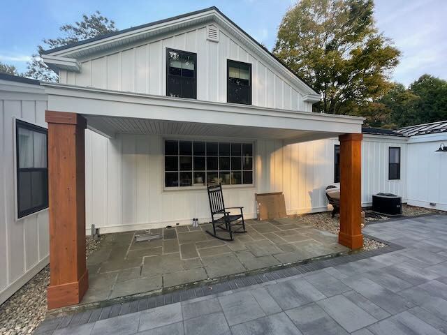 BACK PORCH CEDAR COLUMN WRAPS AND CEILING PANELING - AFTER