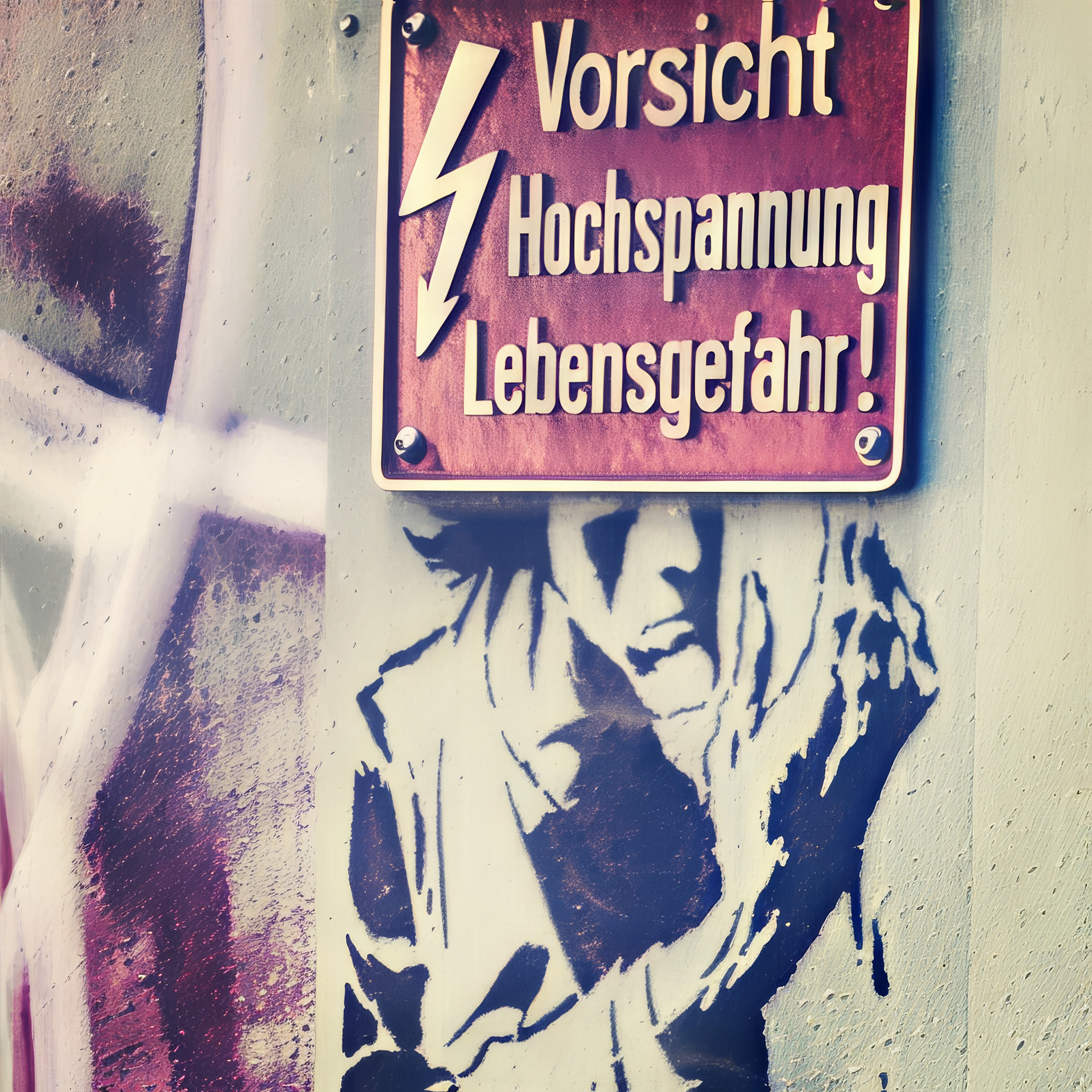 Graffiti neben einem Warnschild