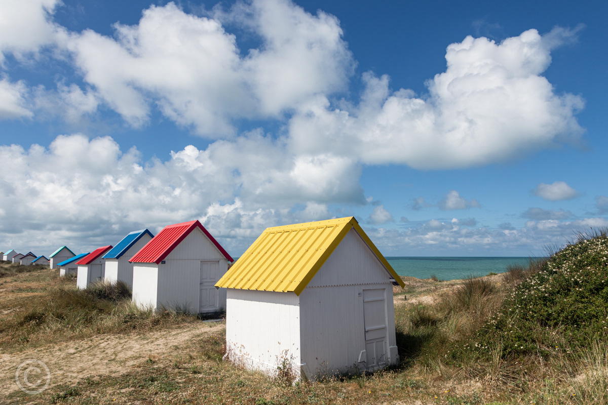 Beach huts at Gouville-sur-Mer, Normandy, France