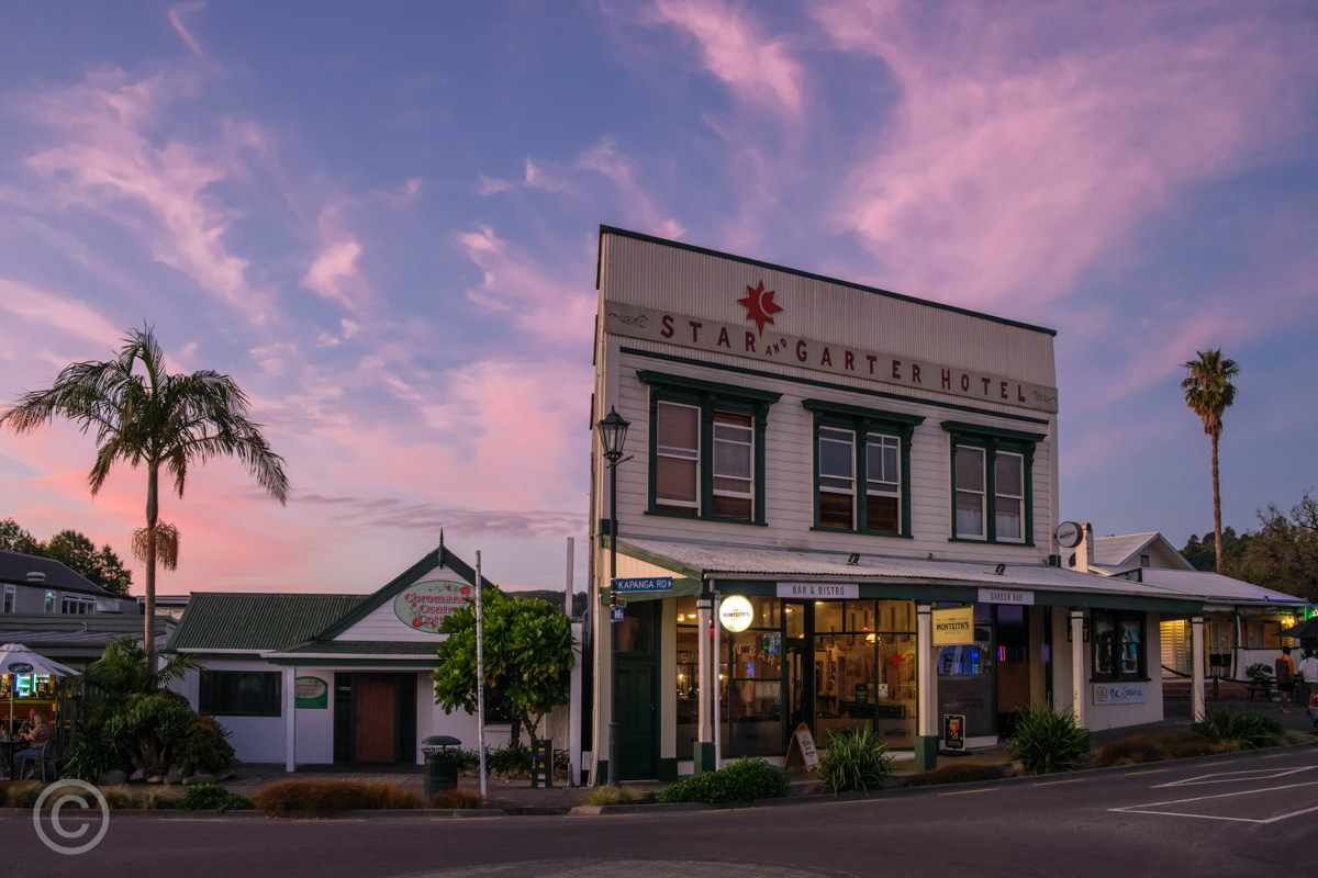 The Star and Garter Hotel at sunset, Coromandel