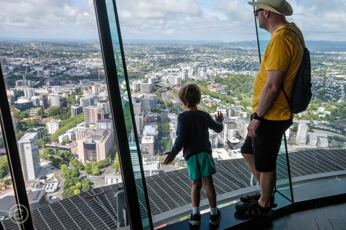 Looking at the view from the observation deck, Sky Tower, Auckland