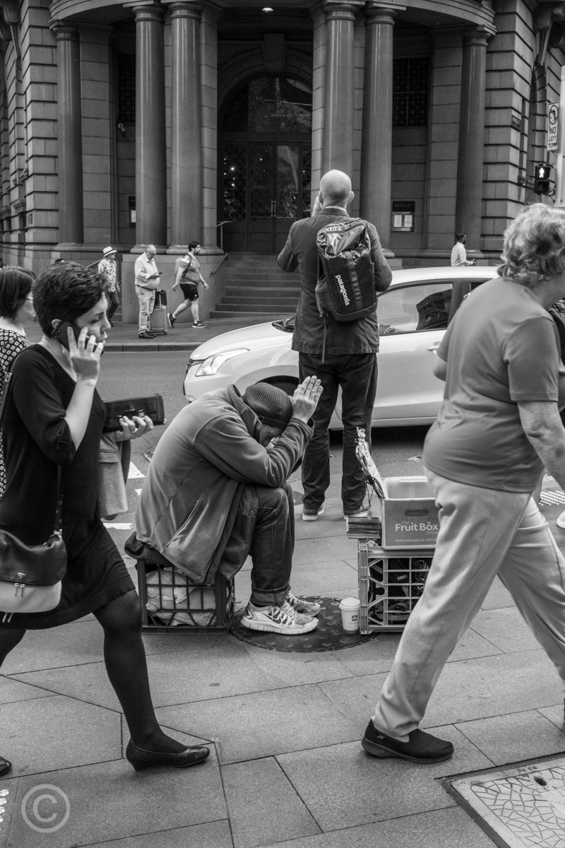 A homeless man in Sydney, Australia