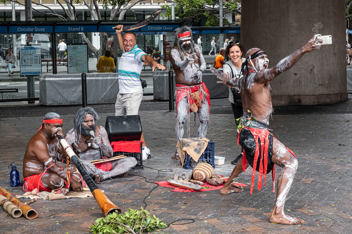 POSERS - aboriginal street performers posing for a selfie, Sydney