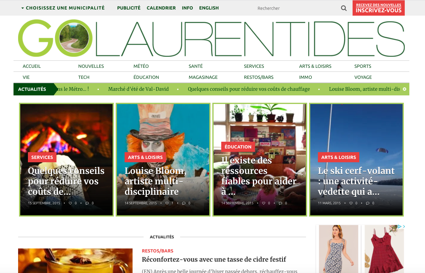 Go Laurentides (online magazaine) site design