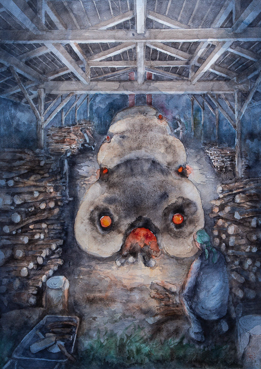 菊地　都喜夫「登り窯」水彩 F10 公募