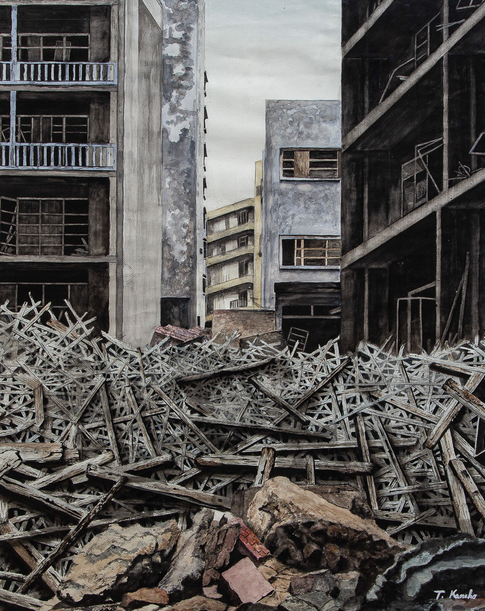 金子　忠「軍艦島」水彩 F30 奨励賞 会員推挙