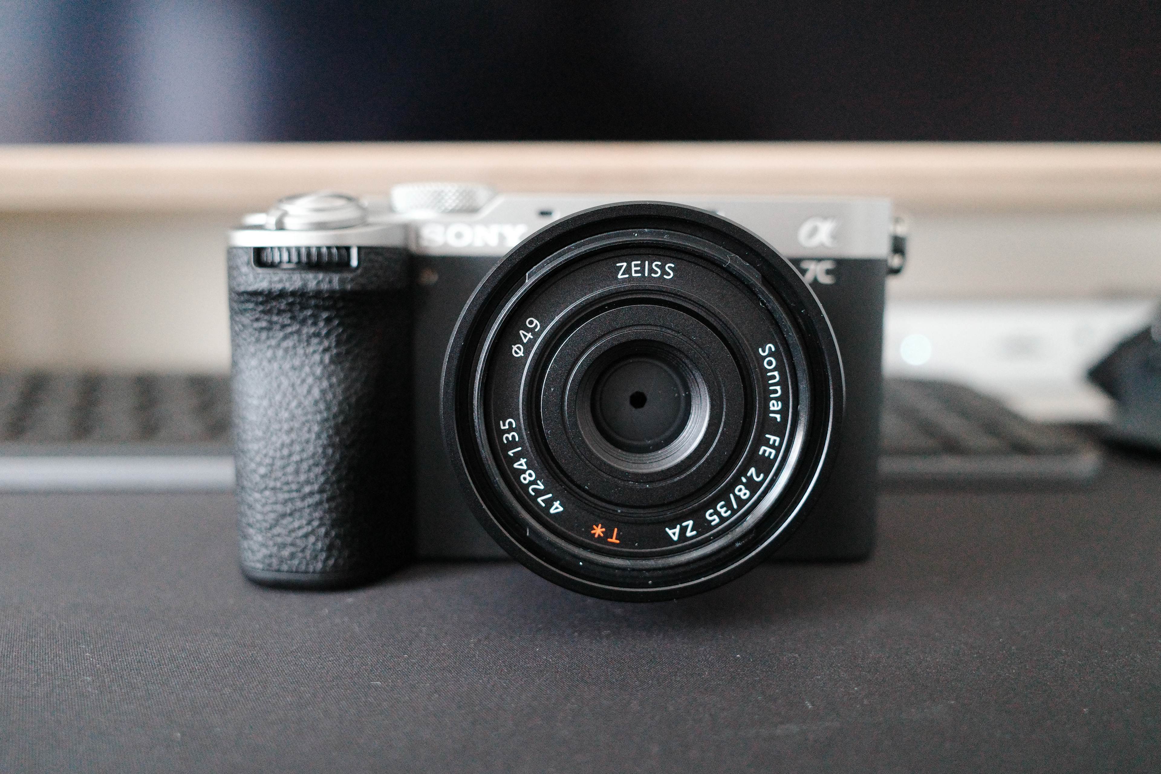Front shot of a Sony A7CII mirrorless camera with 35mm lens