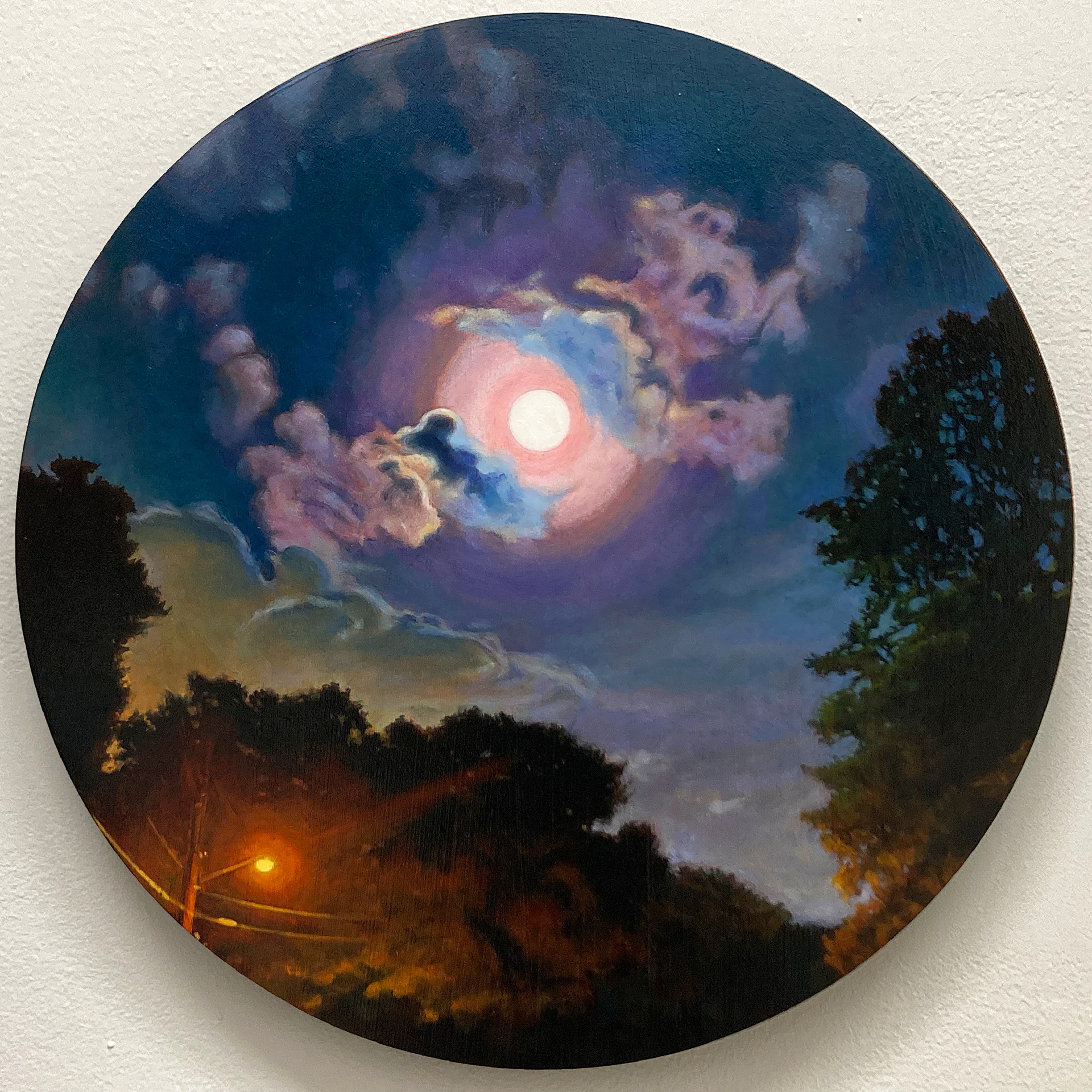 'Moon Light' oil on panel 20 in. diameter 2022. Private collection