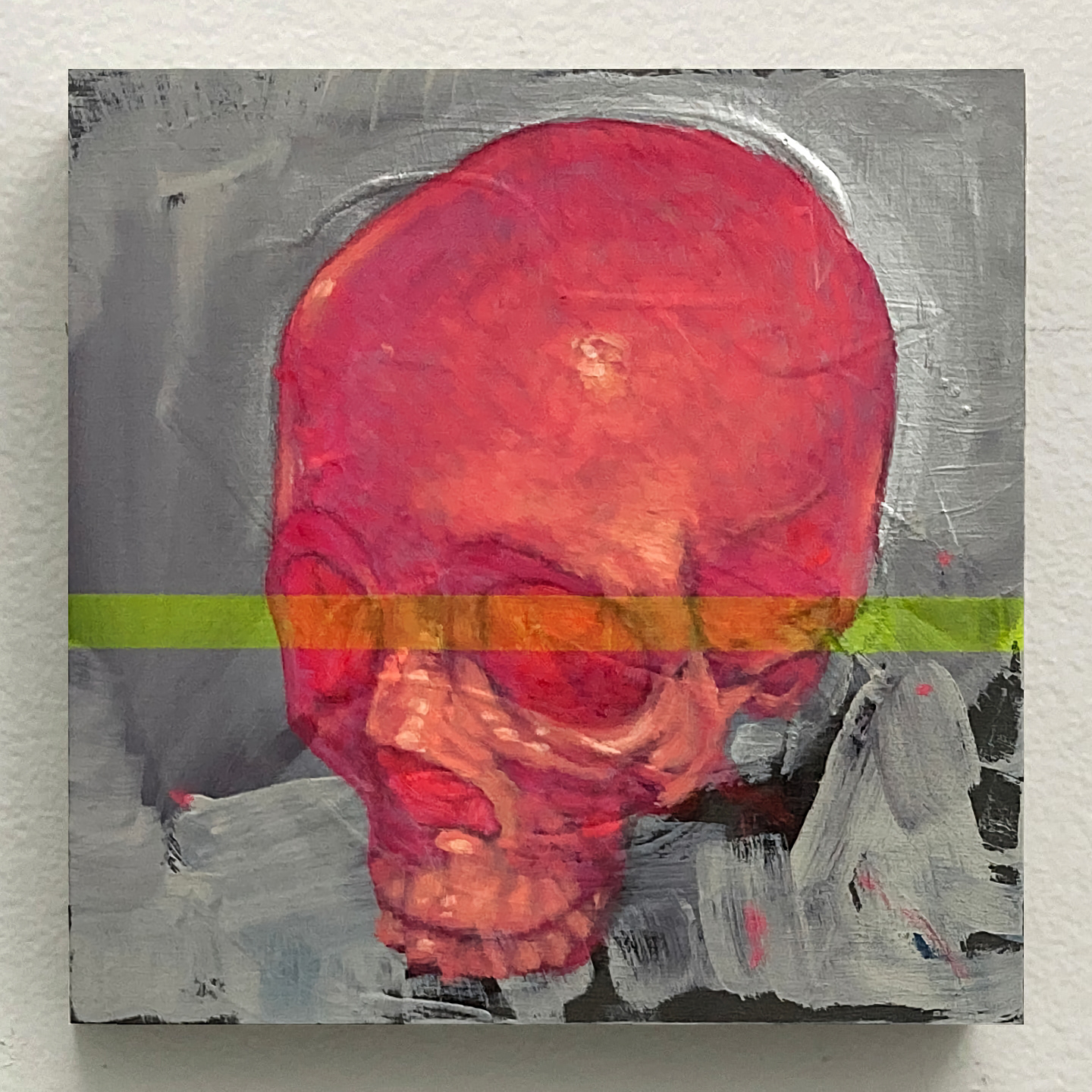 'Pink Prototype Skull #2', oil on panel, 6 x 6 in., 2021