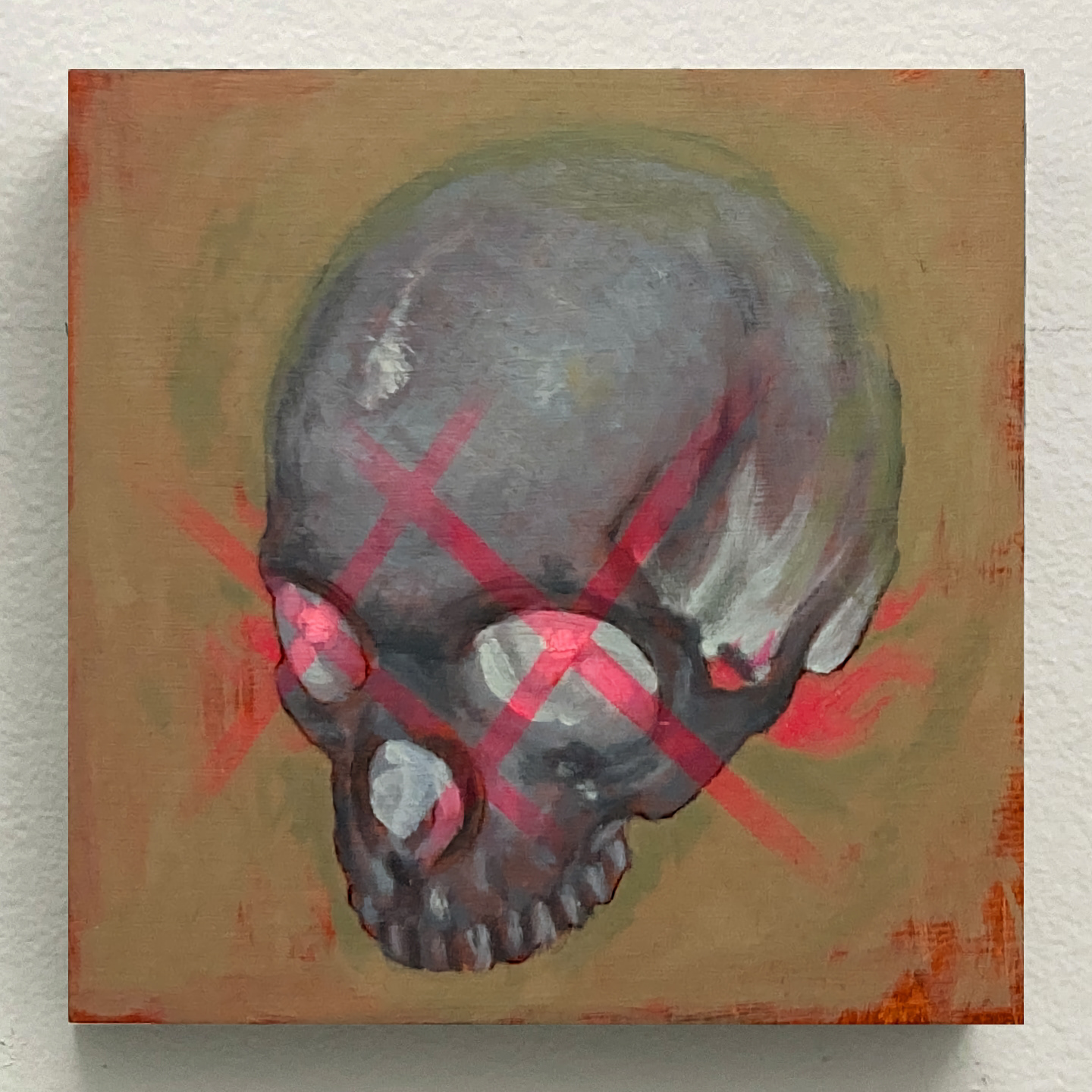 'Pink Prototype Skull', oil on panel, 6 x 6 in., 2021