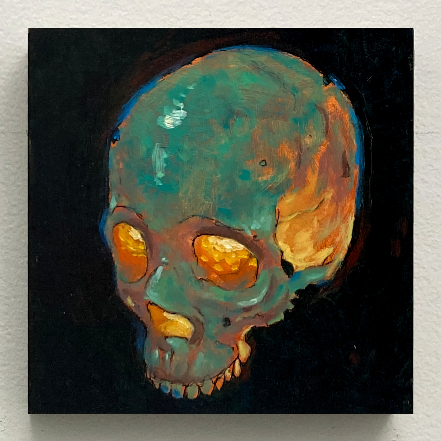 'Glowing Zombie Skull', oil on panel, 6 x 6 in., 2021