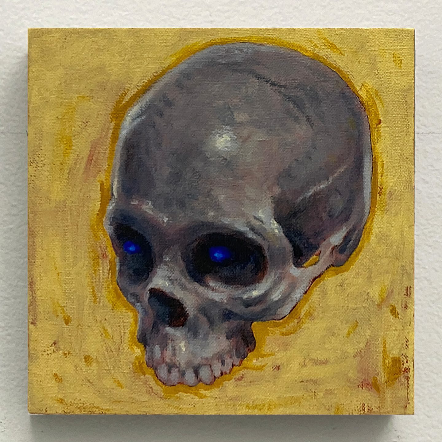 'Yellow Zombie Skull (Prototype)', oil on panel, 6 x 6 in., 2021