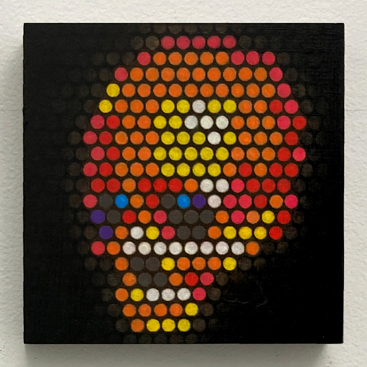 'Lite Brite Skull', oil on panel, 6 x 6 in., 2021. Private collection.