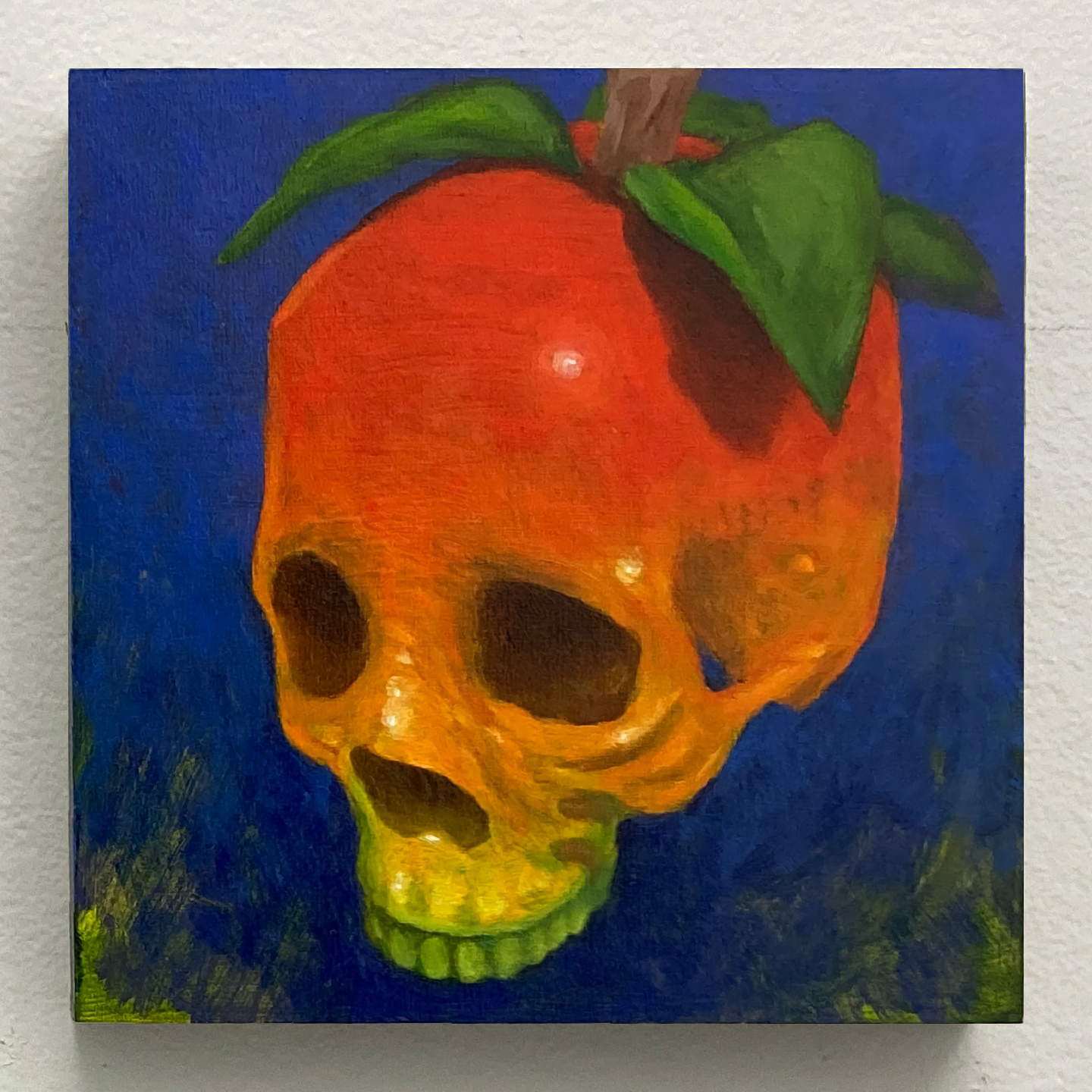 'Wumpa Fruit Skull', oil on panel, 6 x 6 in., 2022. Private collection.