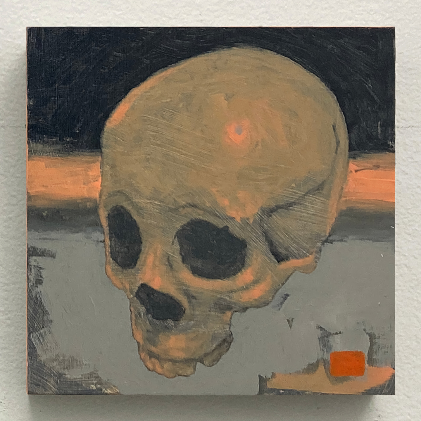 '90's T-shirt Skull', oil on panel, 6 x 6 in., 2021