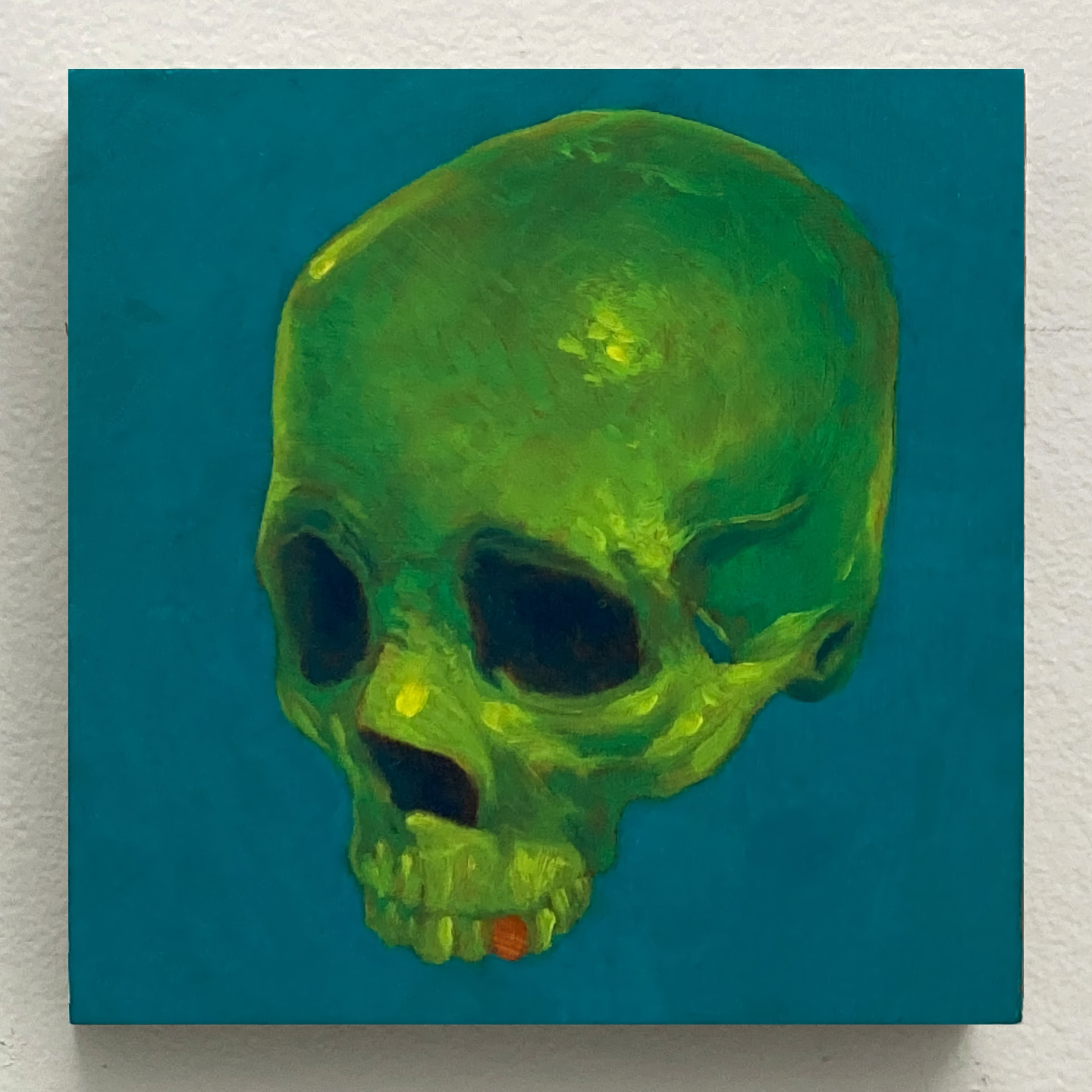 'Lime Green Skull', oil on panel, 6 x 6 in., 2021