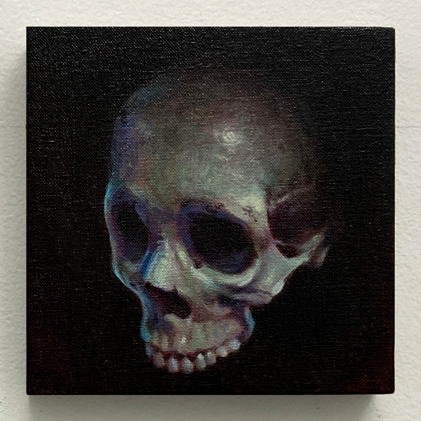 'Bad Skull', oil on panel, 6 x 6 in., 2021. Private collection.