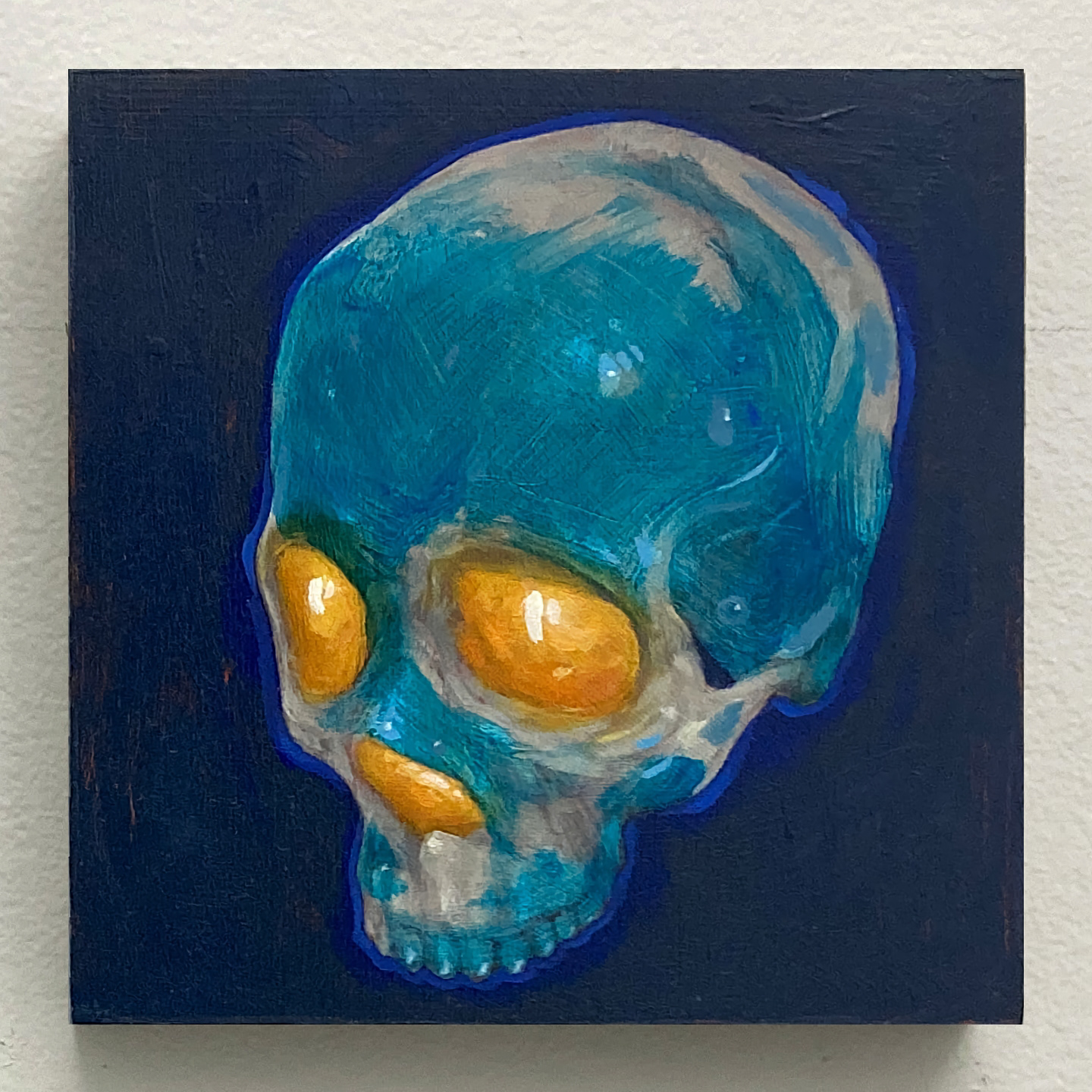 'Fishbowl Skull', oil on panel, 6 x 6 in., 2021