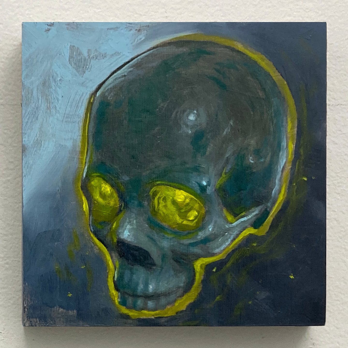 'Glowing Zombie Skull #2', oil on panel, 6 x 6 in., 2021