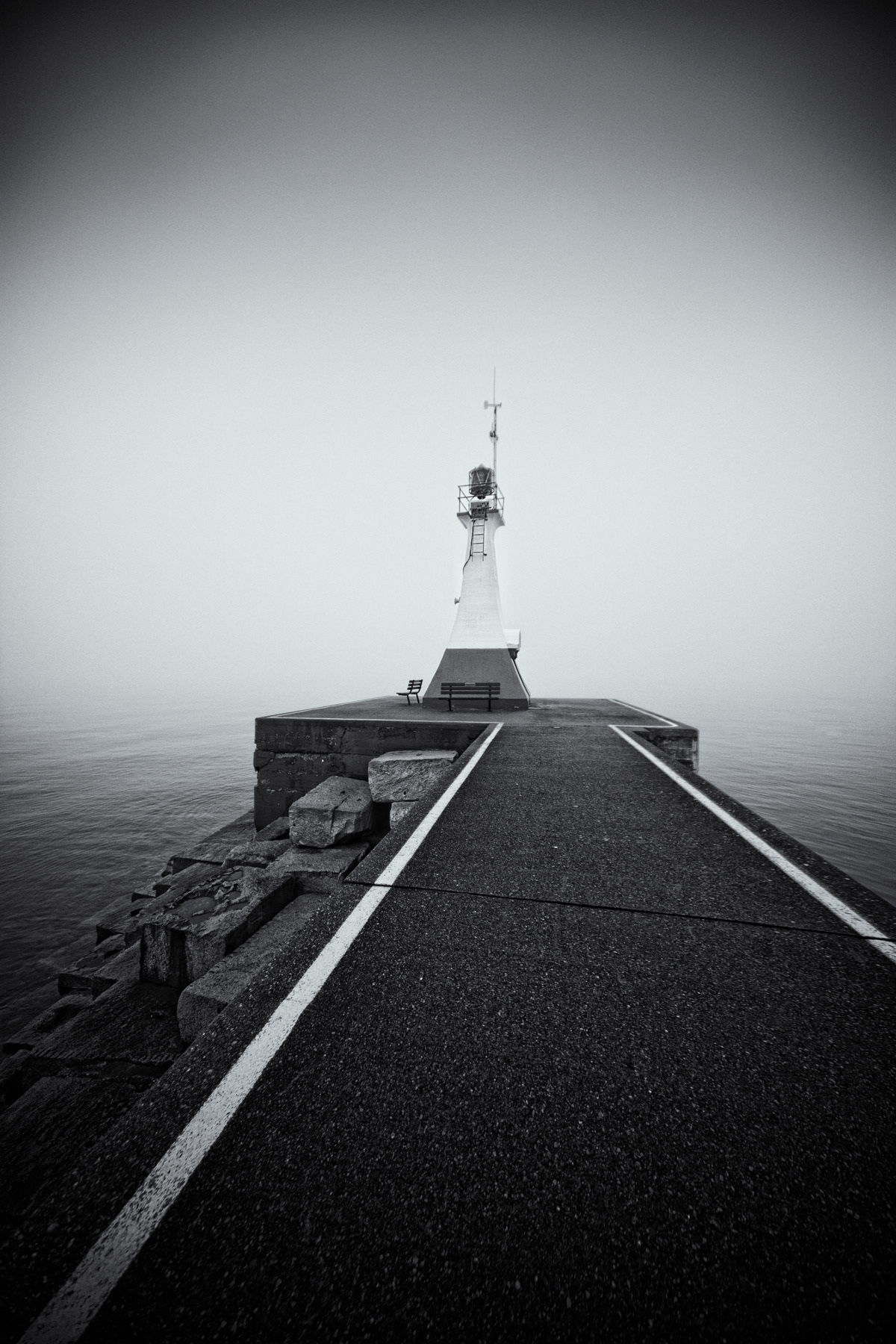 Beacon at Ogden Point in the early morning fog