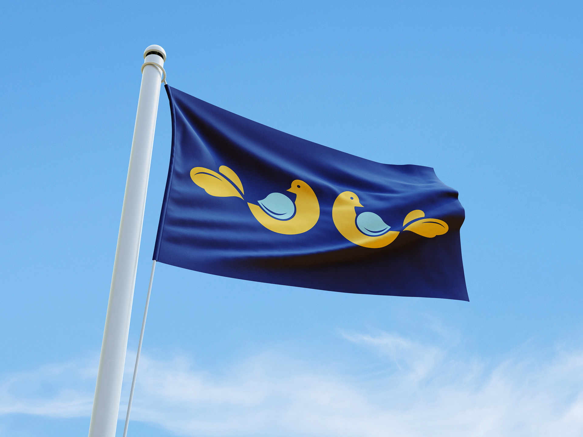Redesigned Lancaster flag in front of a blue sky
