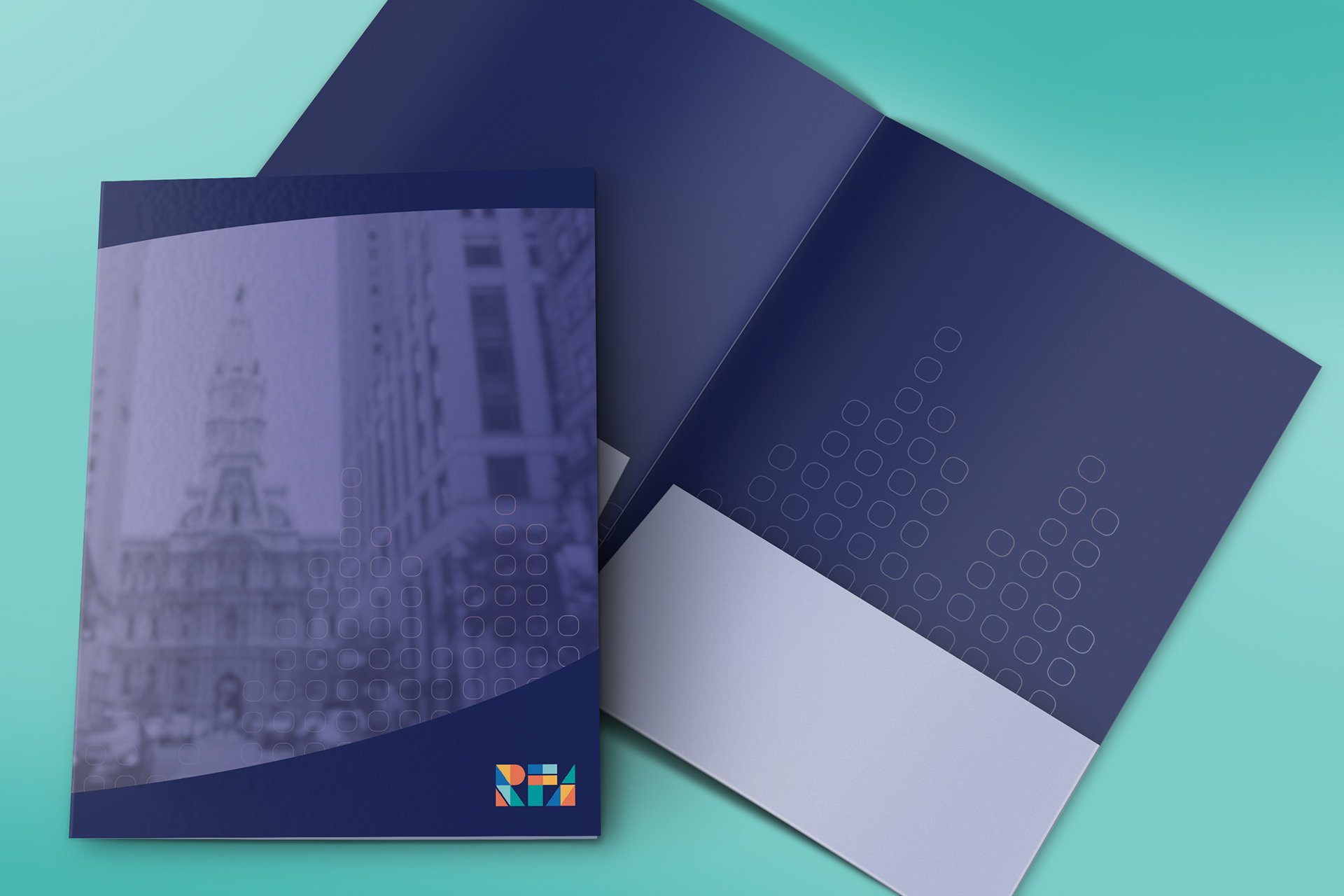 Pocket folder with image of city hall and RFA logo on the cover