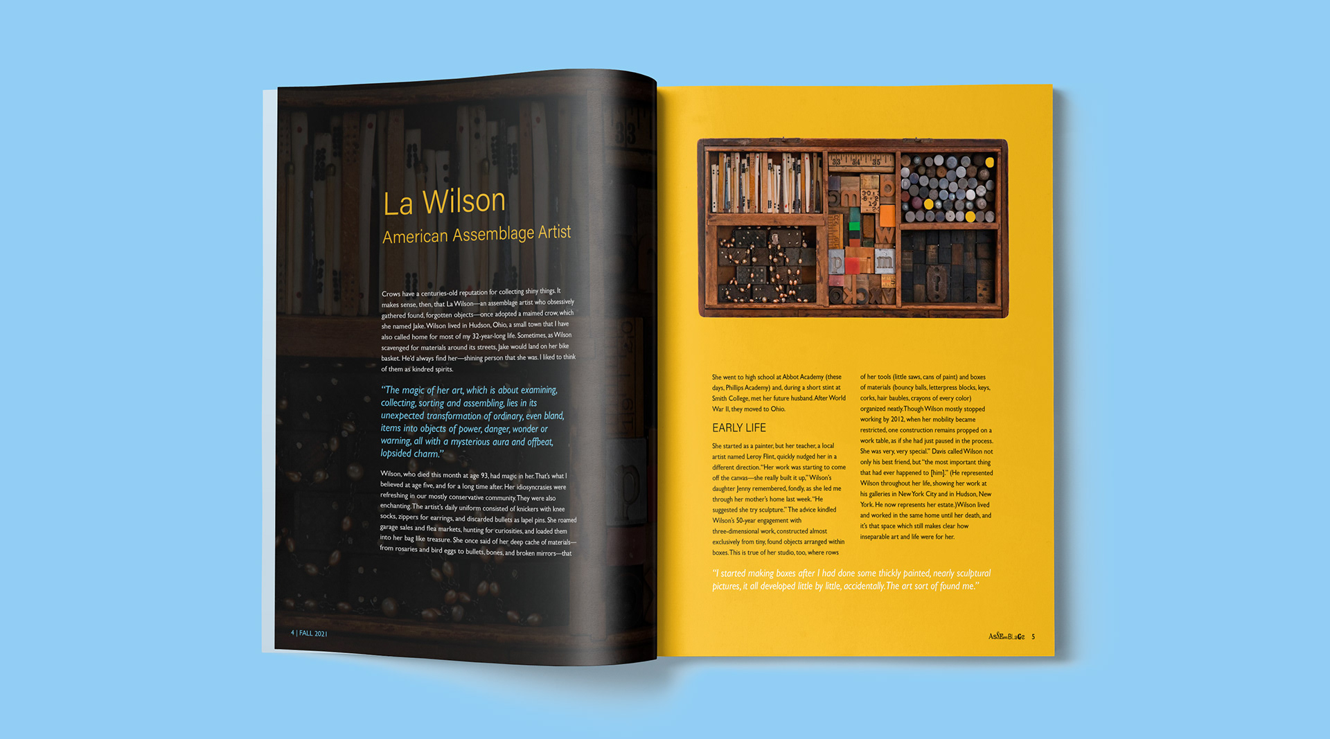 Feature article spread featuring work by La Wilson