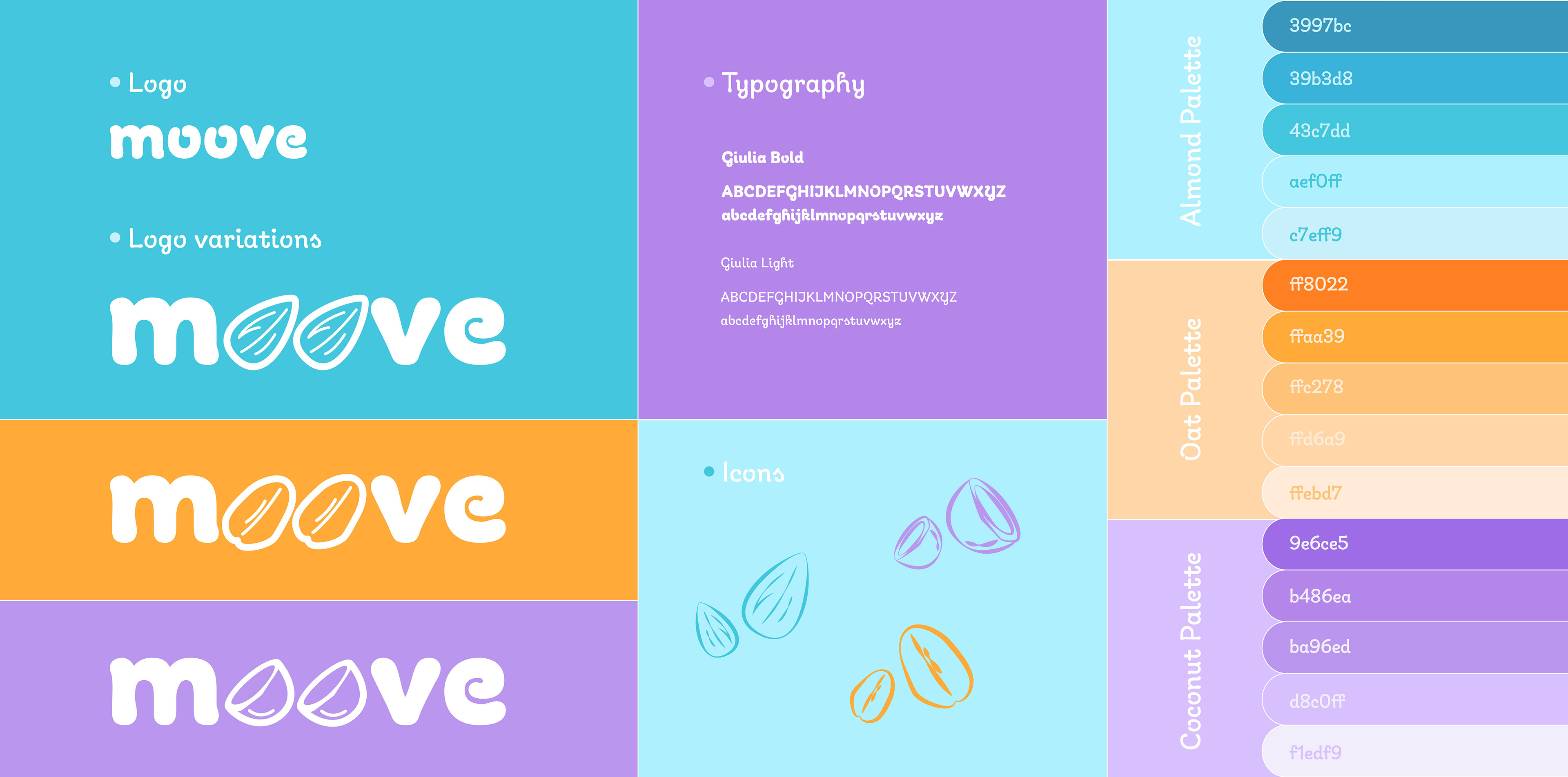Brand style tile for Moove showing logos, colors, and typography