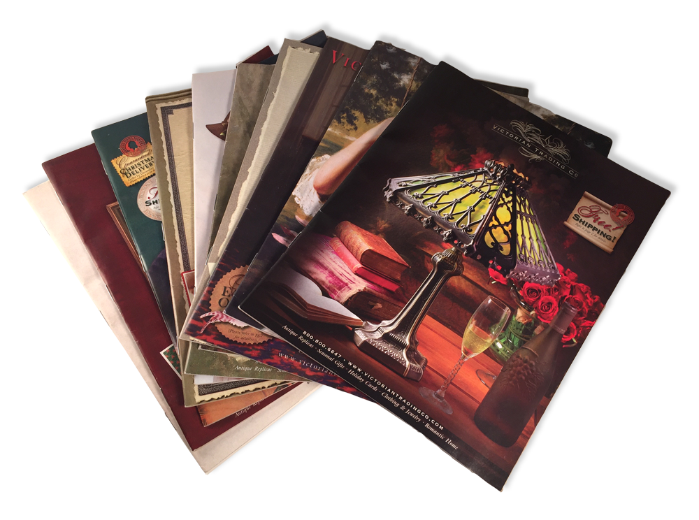 Stack of Victorian Trading Co Catalogs