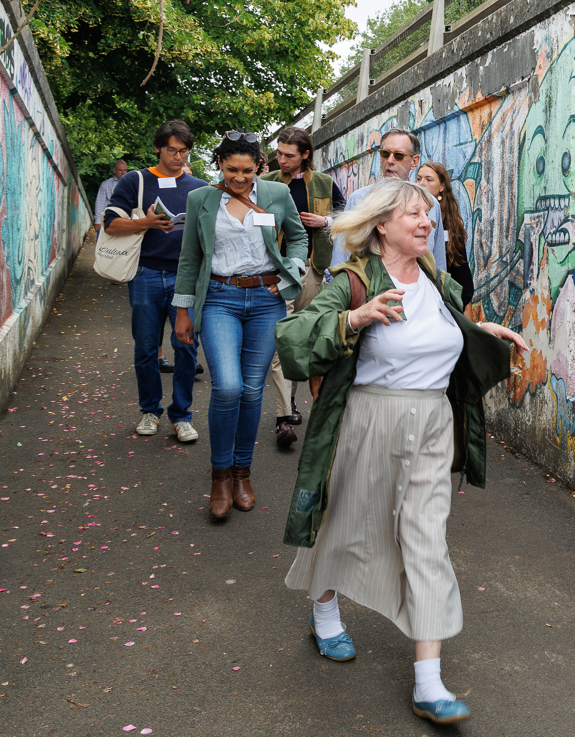 Brigitte leads the way through the underpass