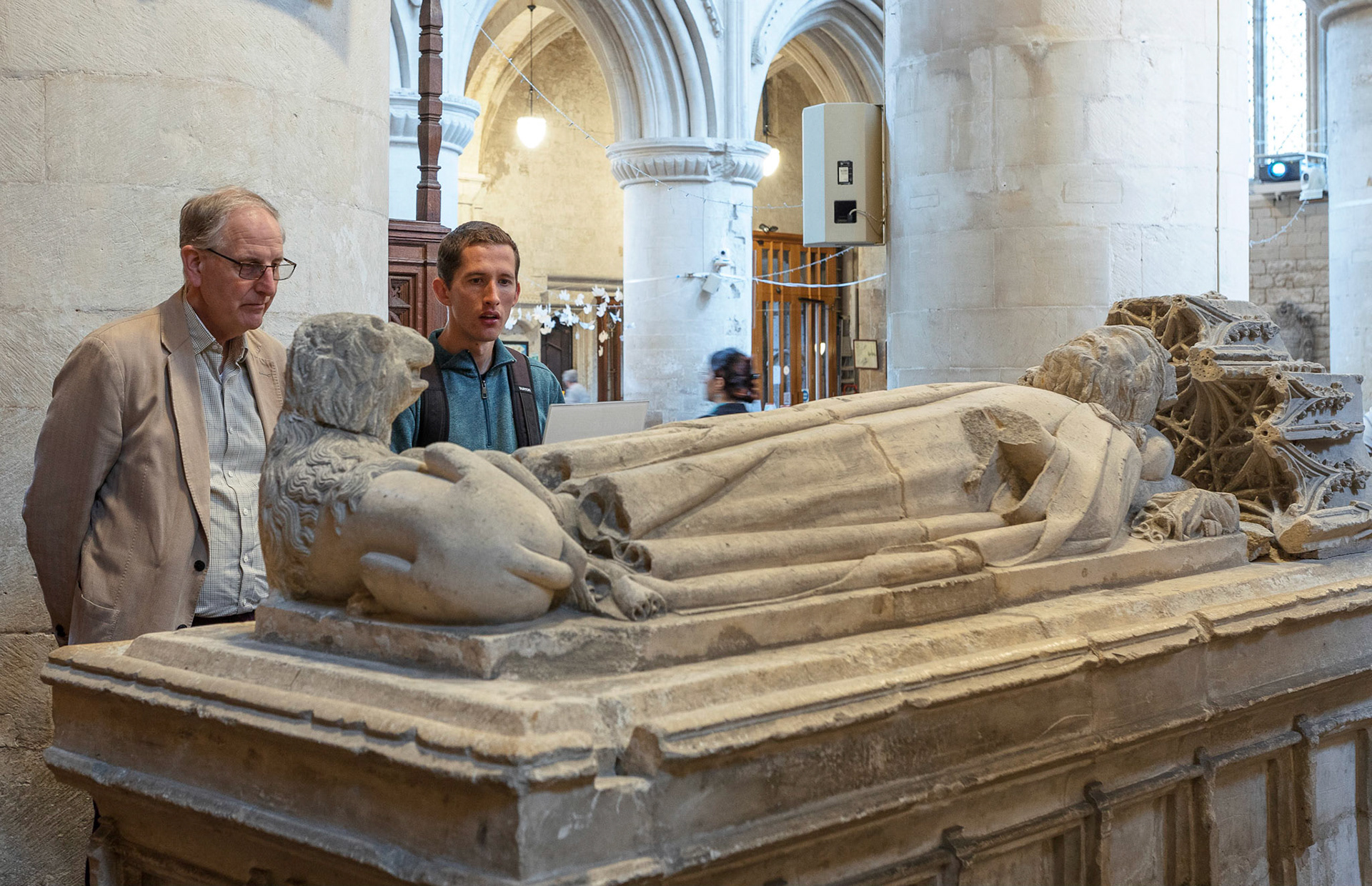 Christopher and Bart contemplate Aethelstan's tomb