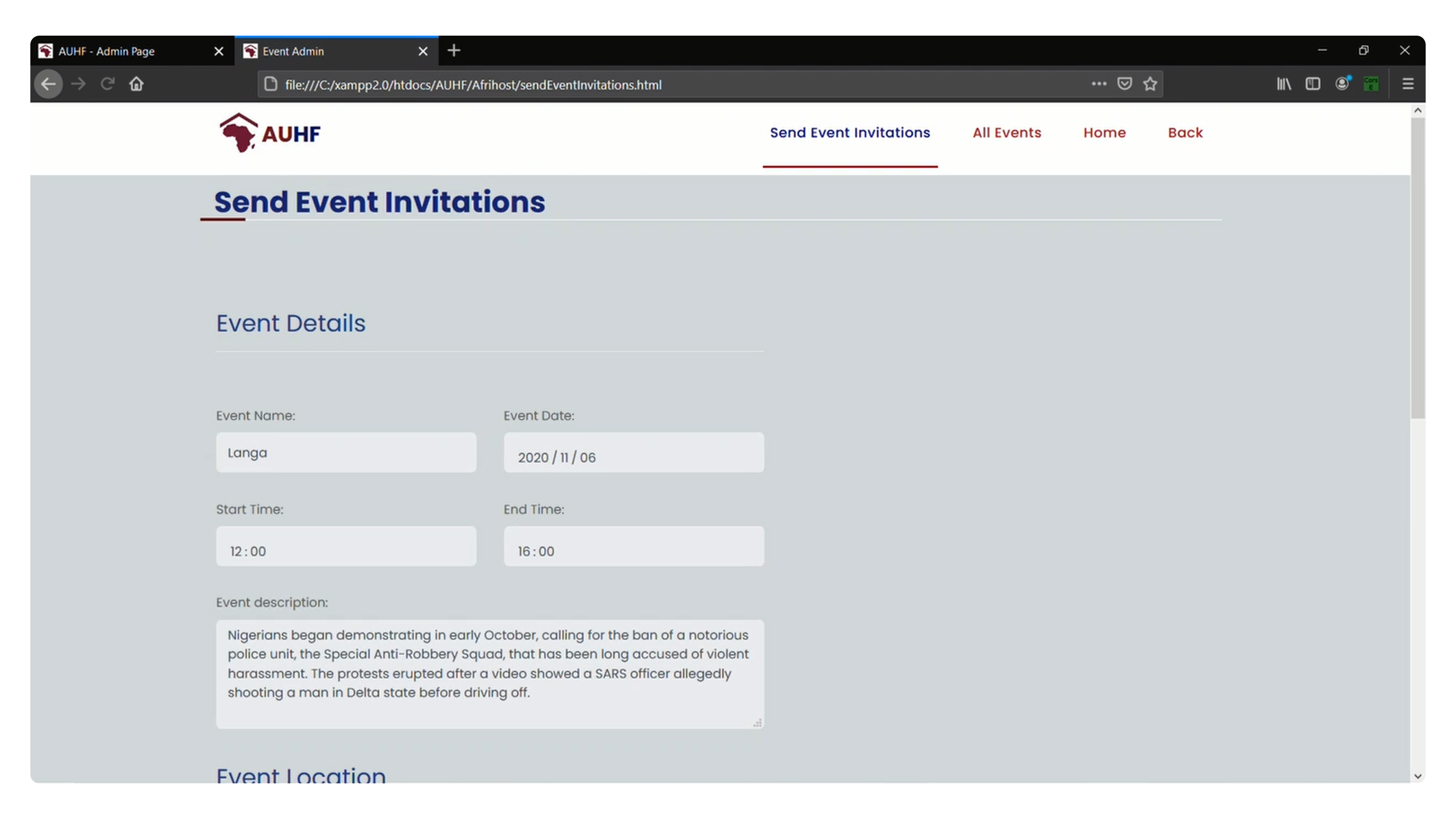Sending bulk event invitations