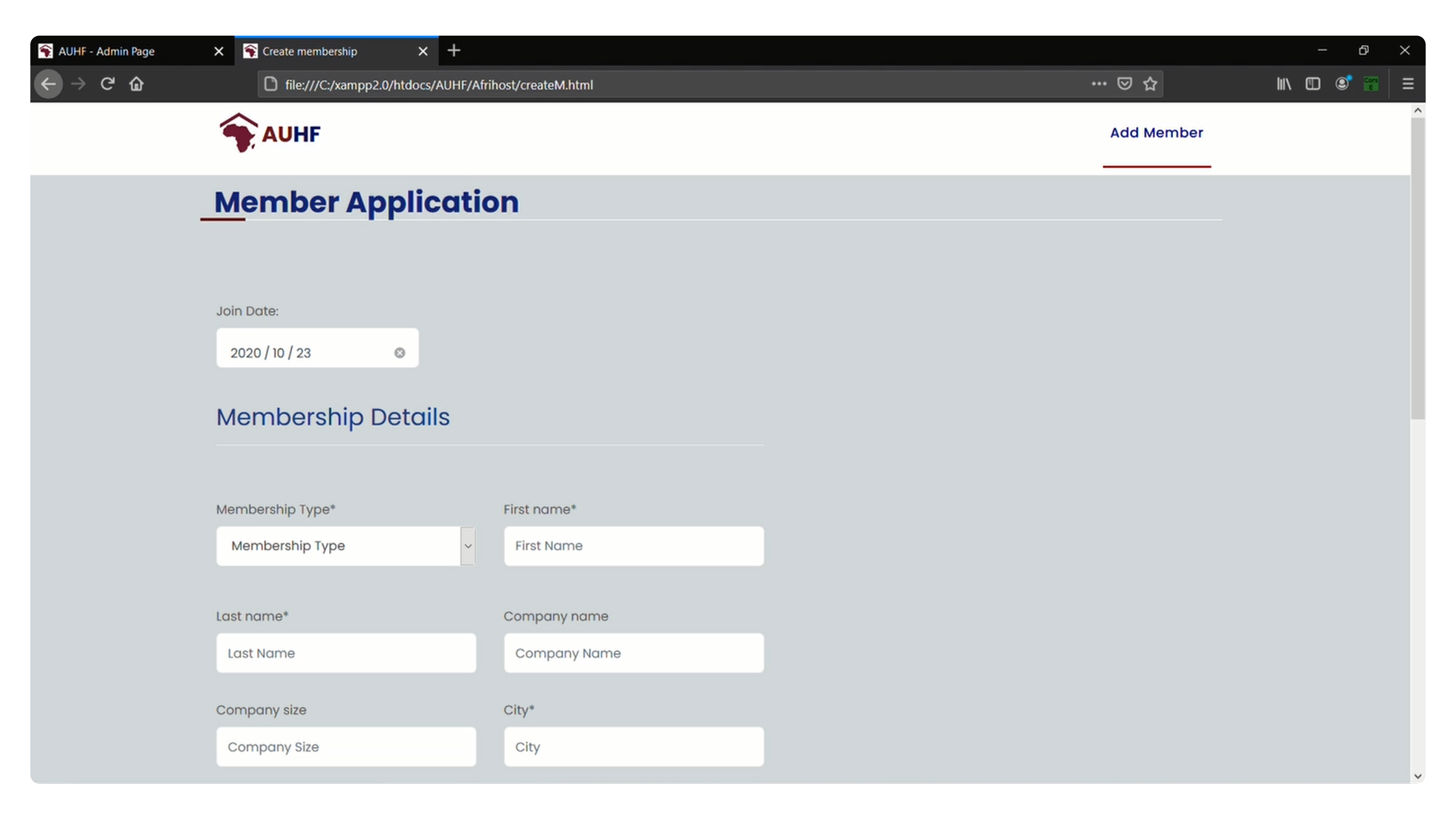 New member application