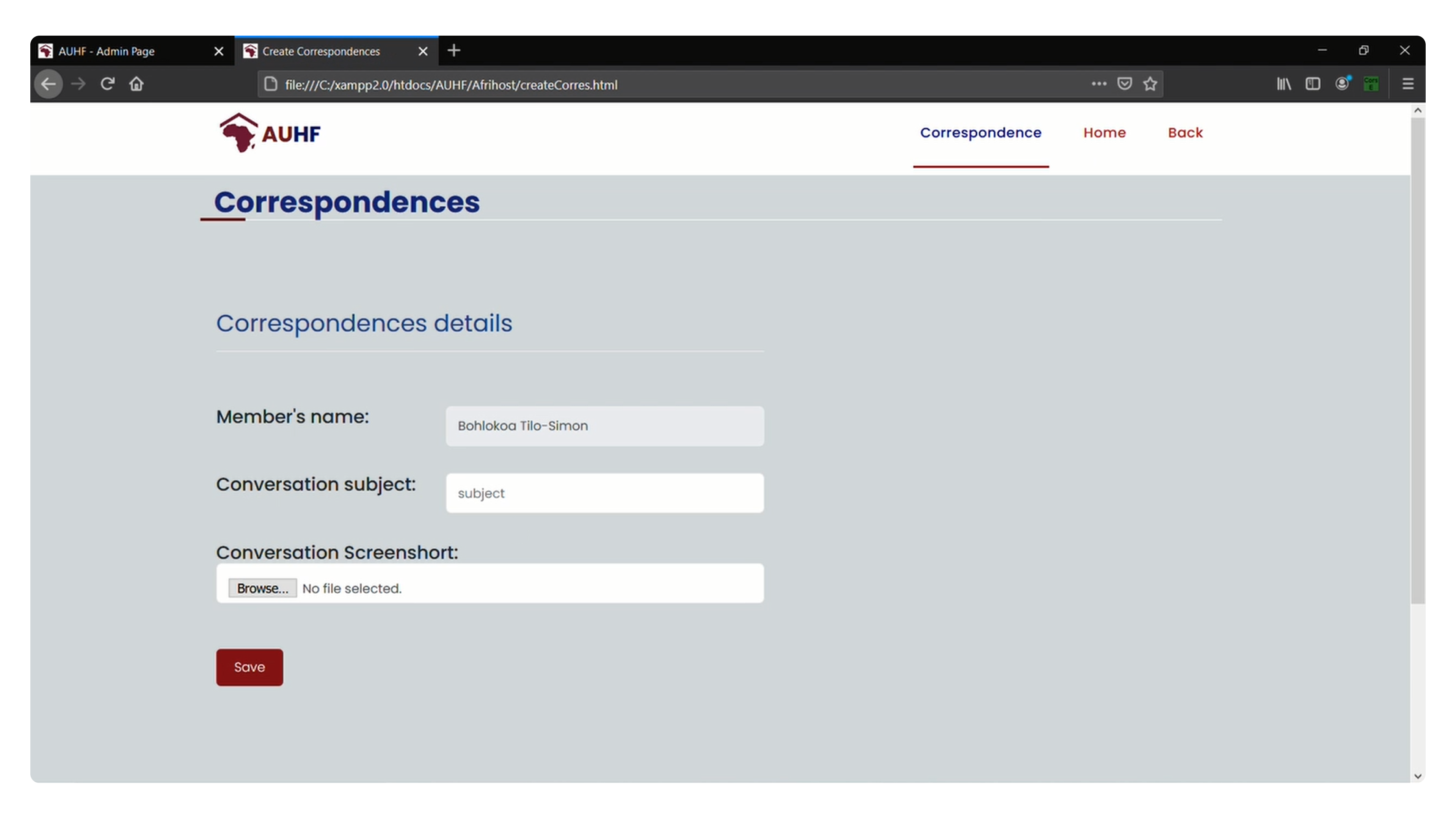 Logging a new correspondence 