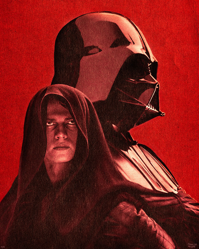 Mixed Media Personal Illustration of a transforming Darth Vader by Mutant 101.