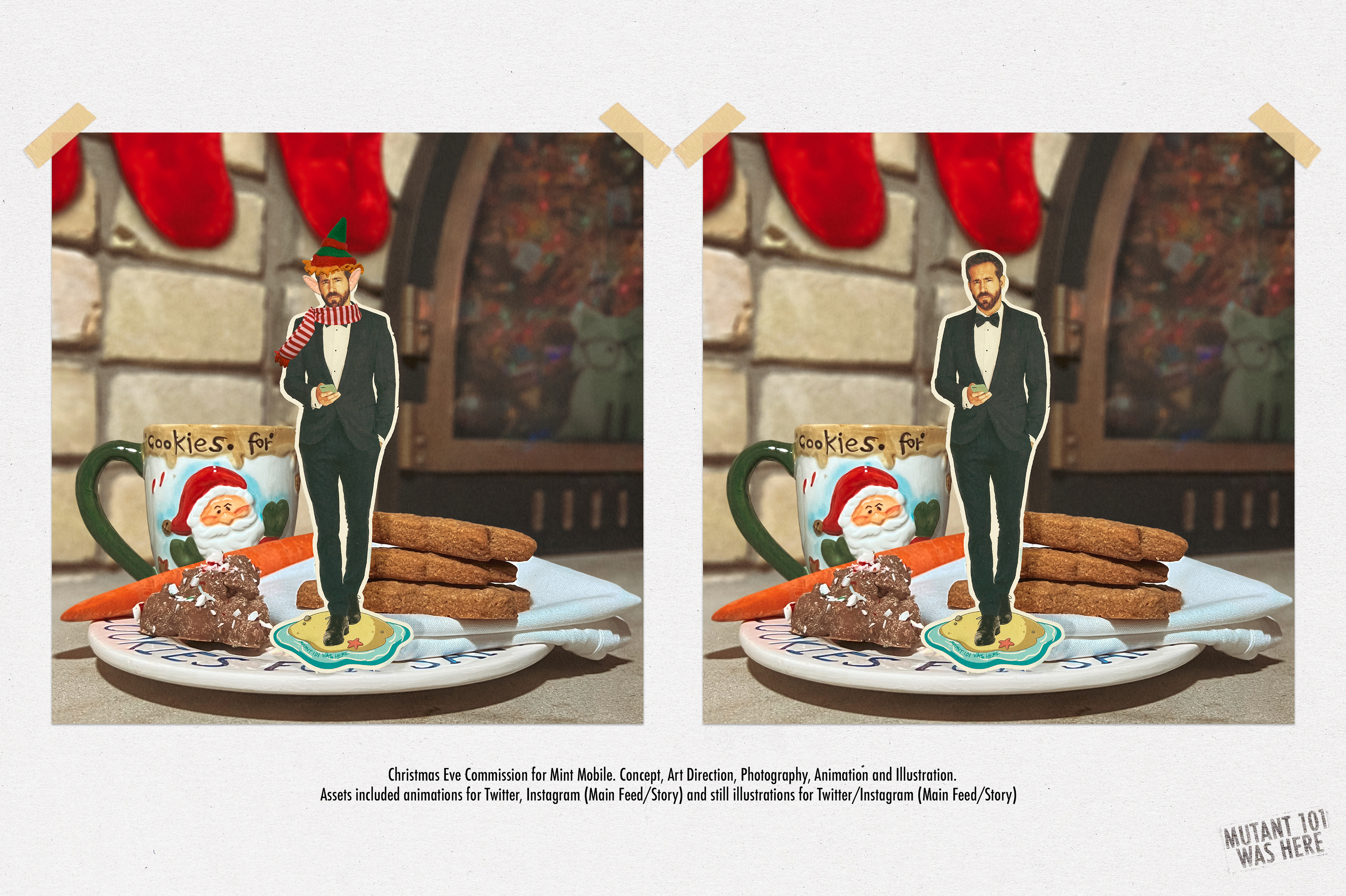 Christmas Eve Commission for Mint Mobile. Concept, Art Direction, Photography, Animation and Illustration. Assets included animations for Twitter, Instagram and still illustrations for Twitter/Instagram.
