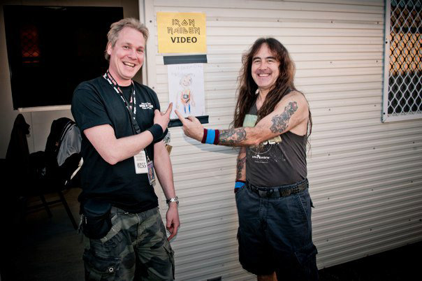2012 MAIDEN ENGLAND USA TOUR, Jmc & Steve Harris in front of Photographer sign, by MILES McMURTRIE age 6