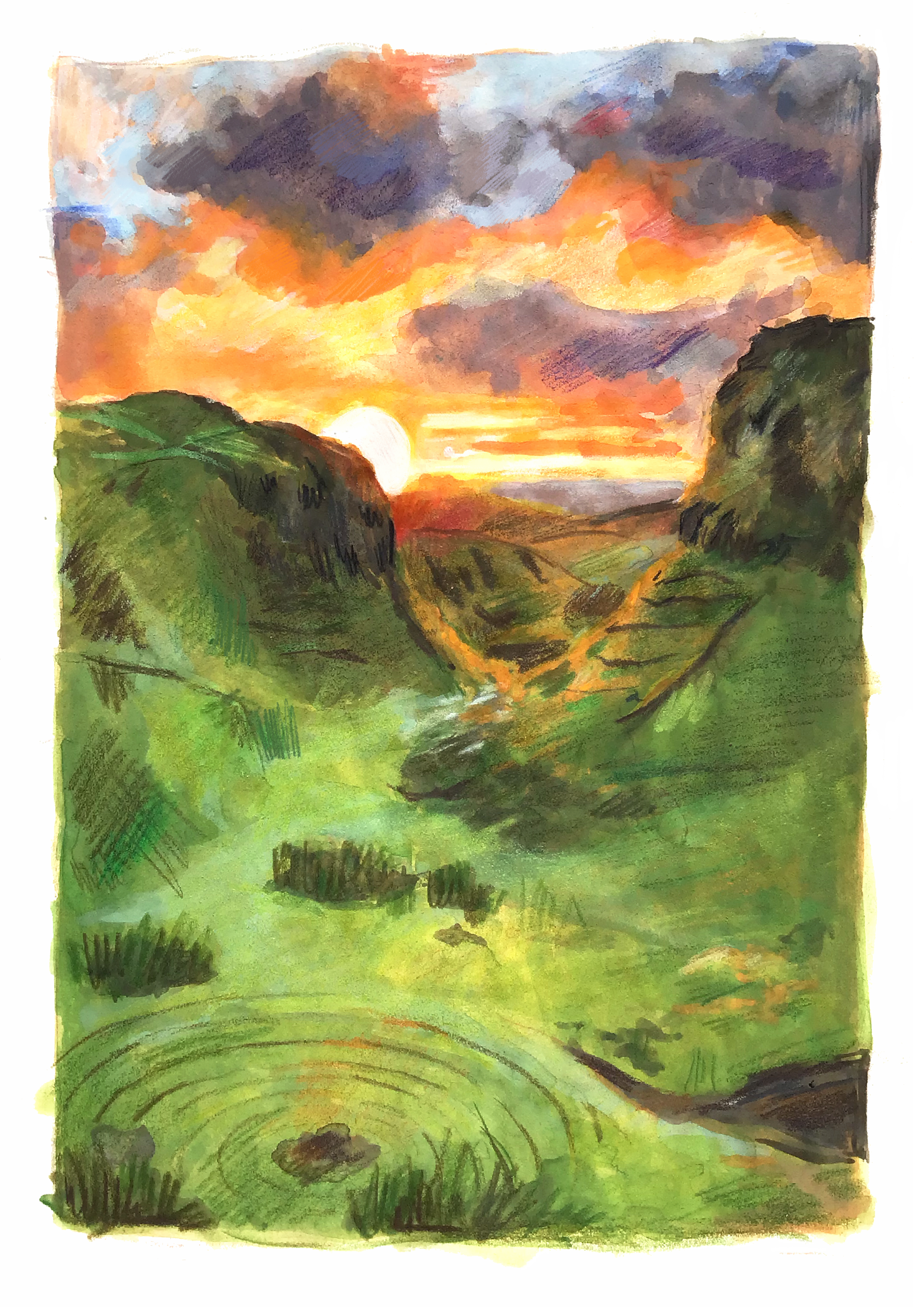 Ile de Skye - Gouache et crayon de couleur