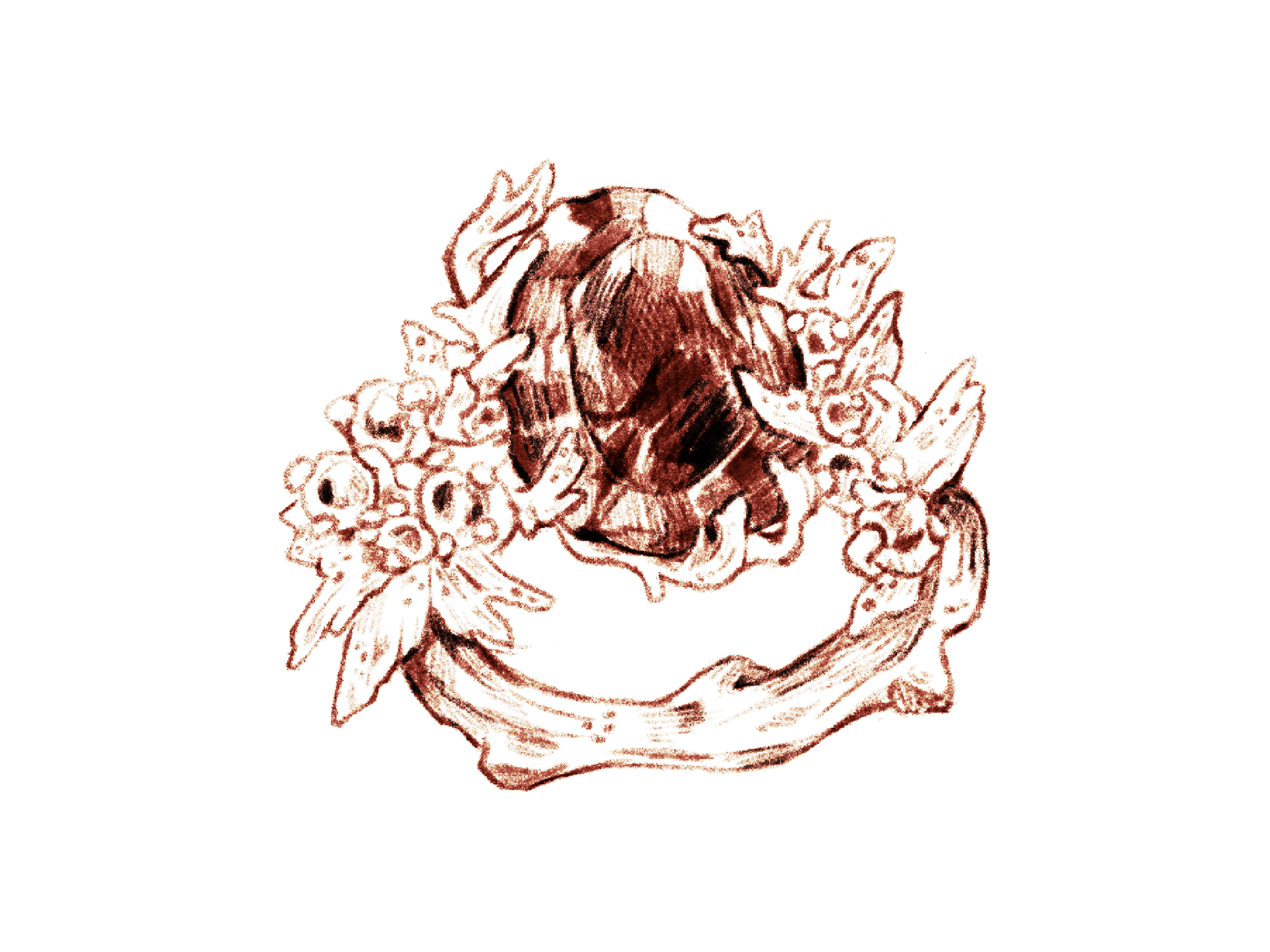 Croquis d'une bague en os, saphir et diamant.