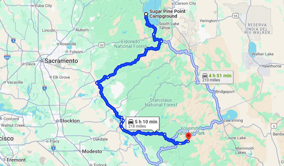 Ruta llac Tahoe -> Yosemite