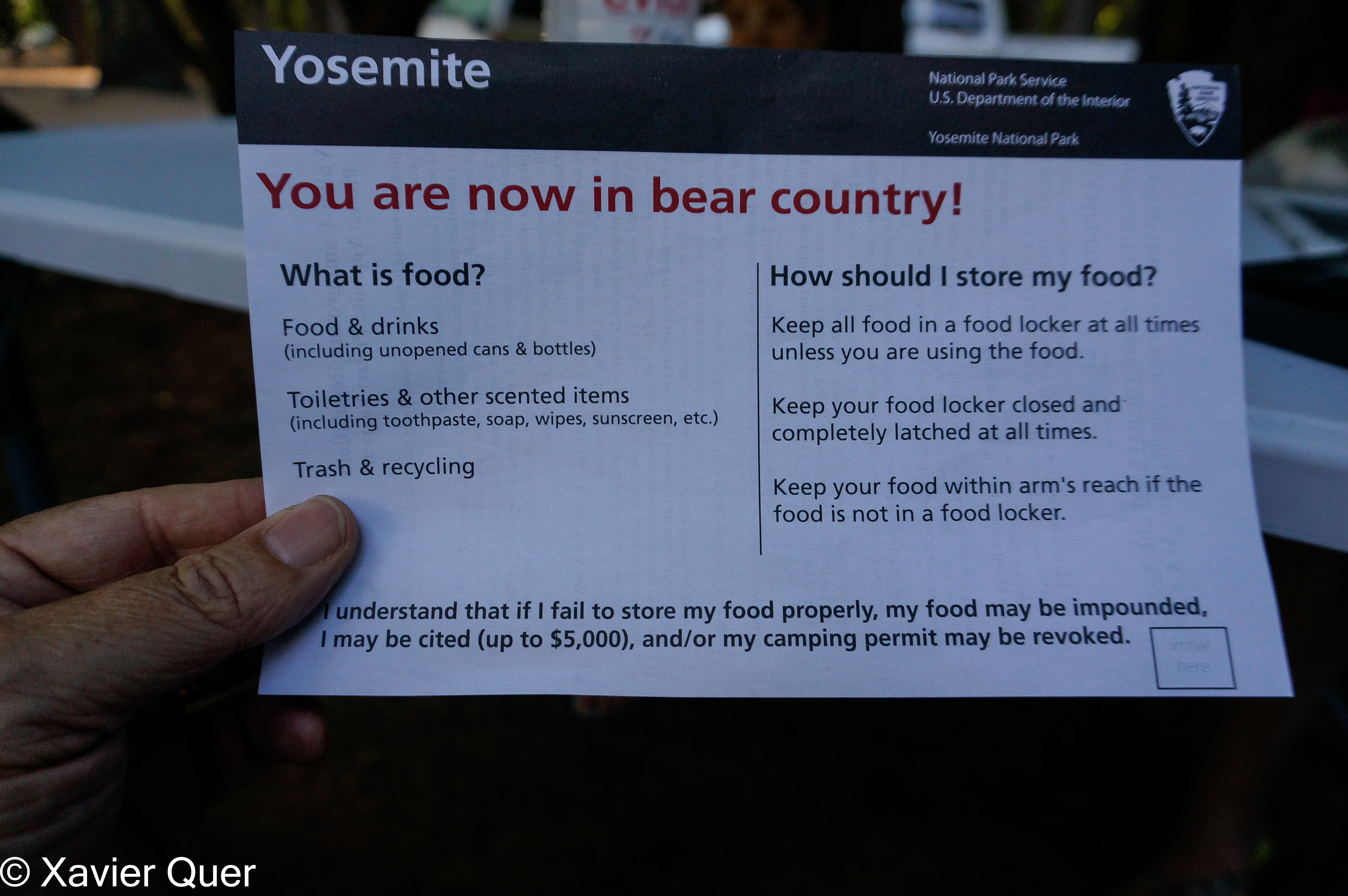 Instruccions per evitar que els óssos s'apropin, Yosemite. Califòrnia